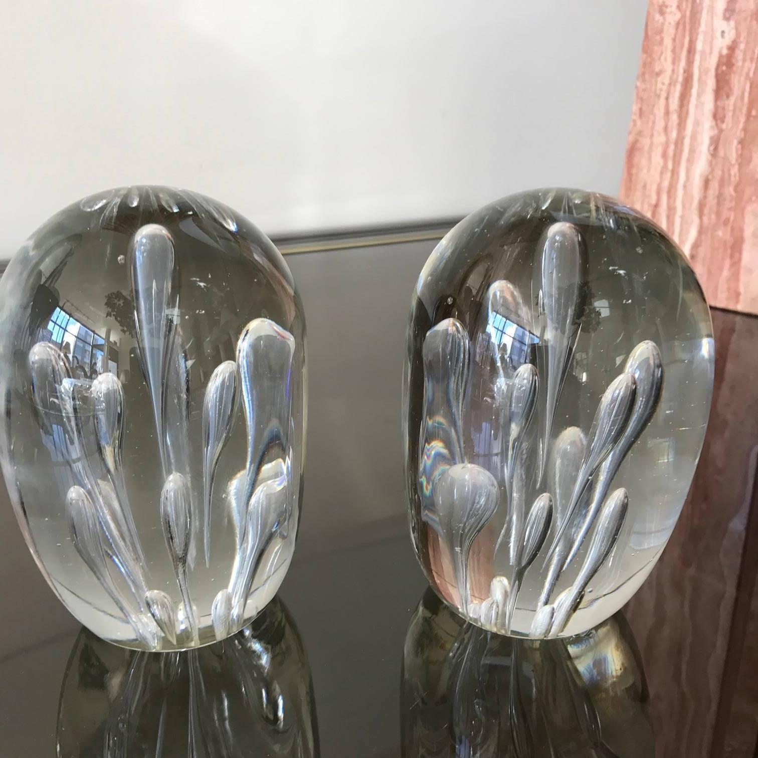 Late 20th Century Pair of Large Murano Clear Glass Bookends Decorative Objects