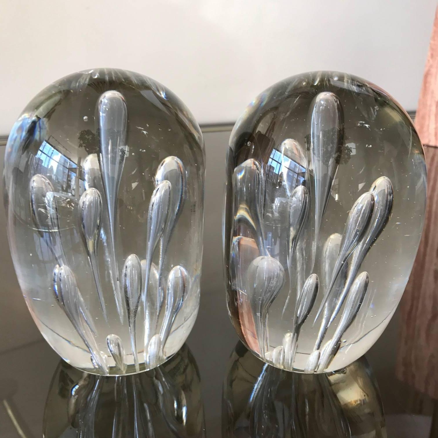 Pair of Large Murano Clear Glass Bookends Decorative Objects 2