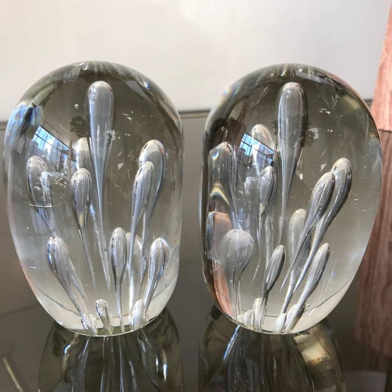 Pair of Large Murano Clear Glass Bookends Decorative Objects at 1stdibs
