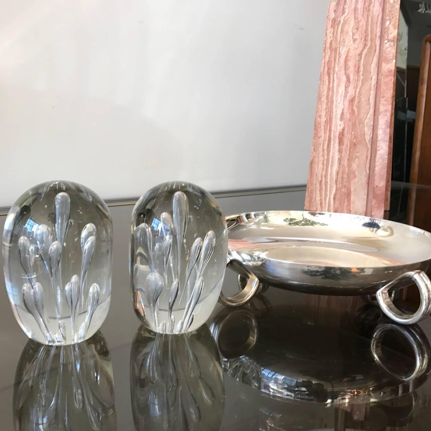 Pair of Large Murano Clear Glass Bookends Decorative Objects 4
