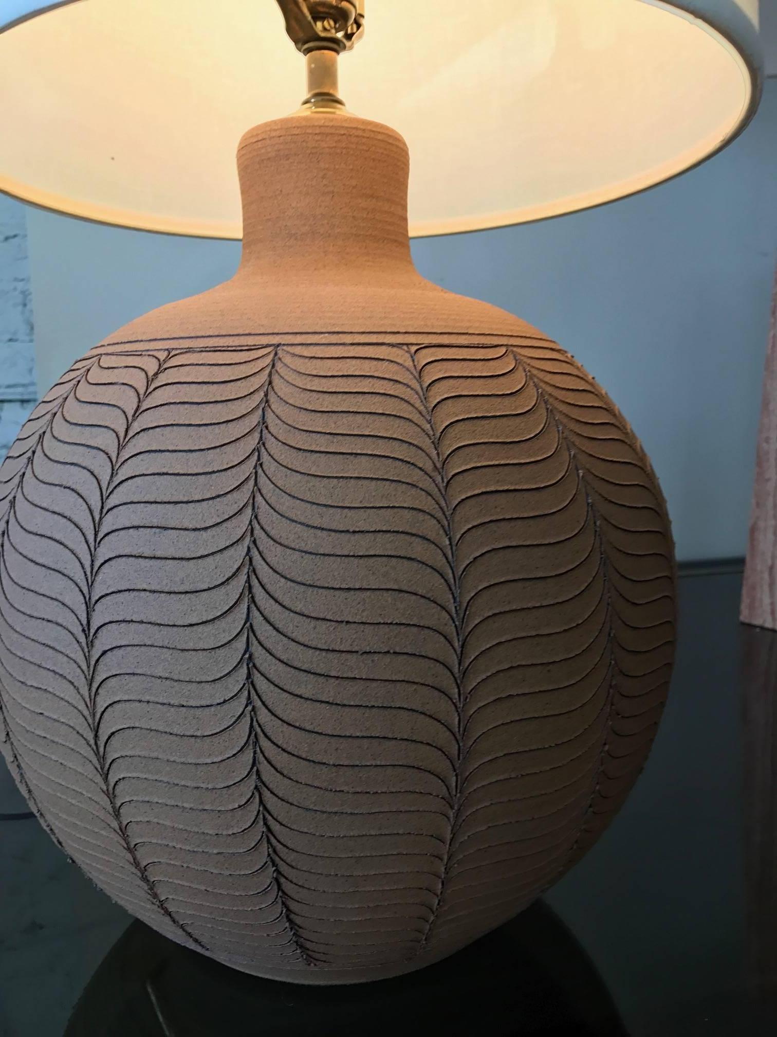 Mid-Century Modern Unglazed Ceramic Studio Pottery Lamp