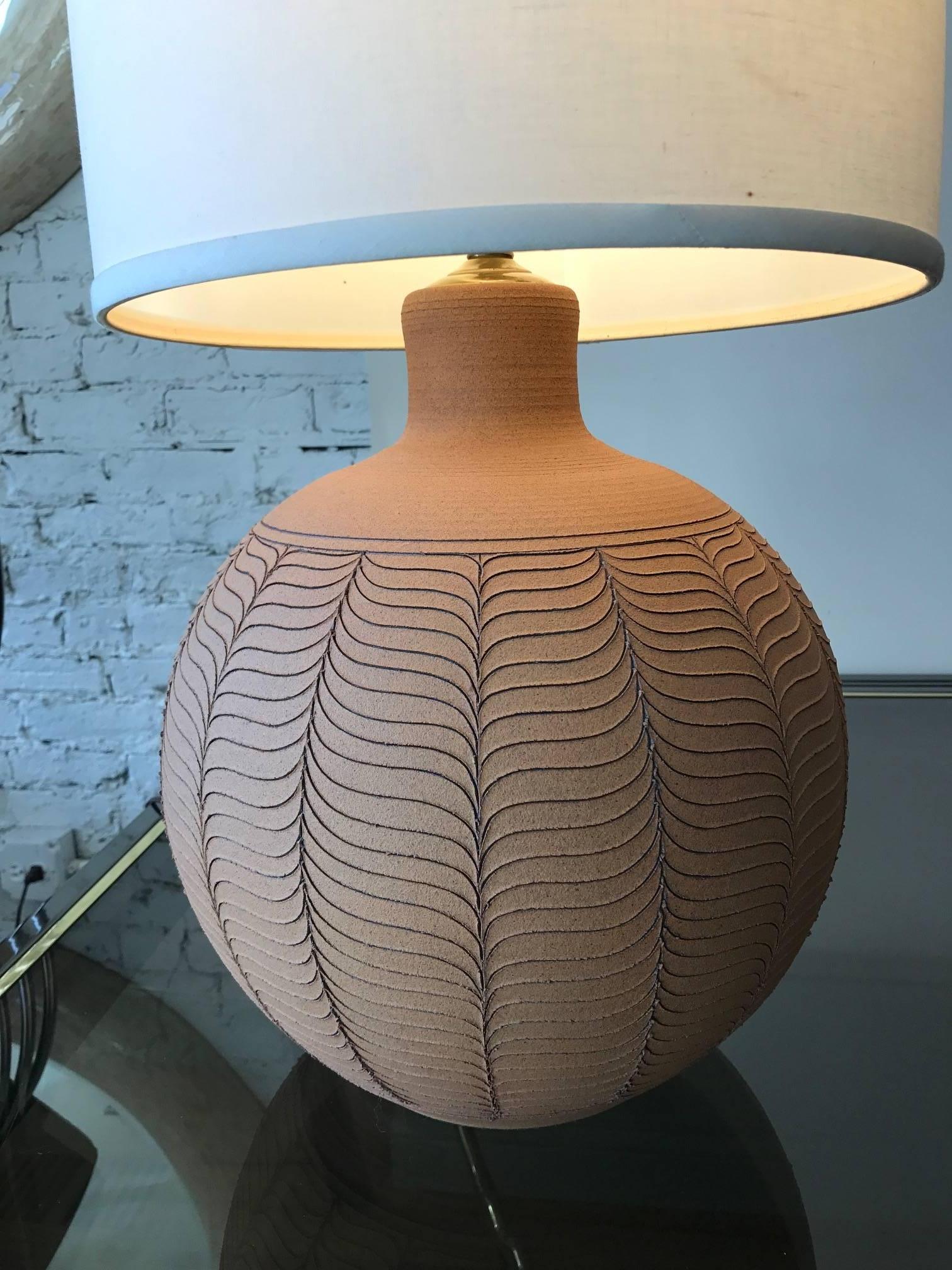 Hand-Crafted Unglazed Ceramic Studio Pottery Lamp