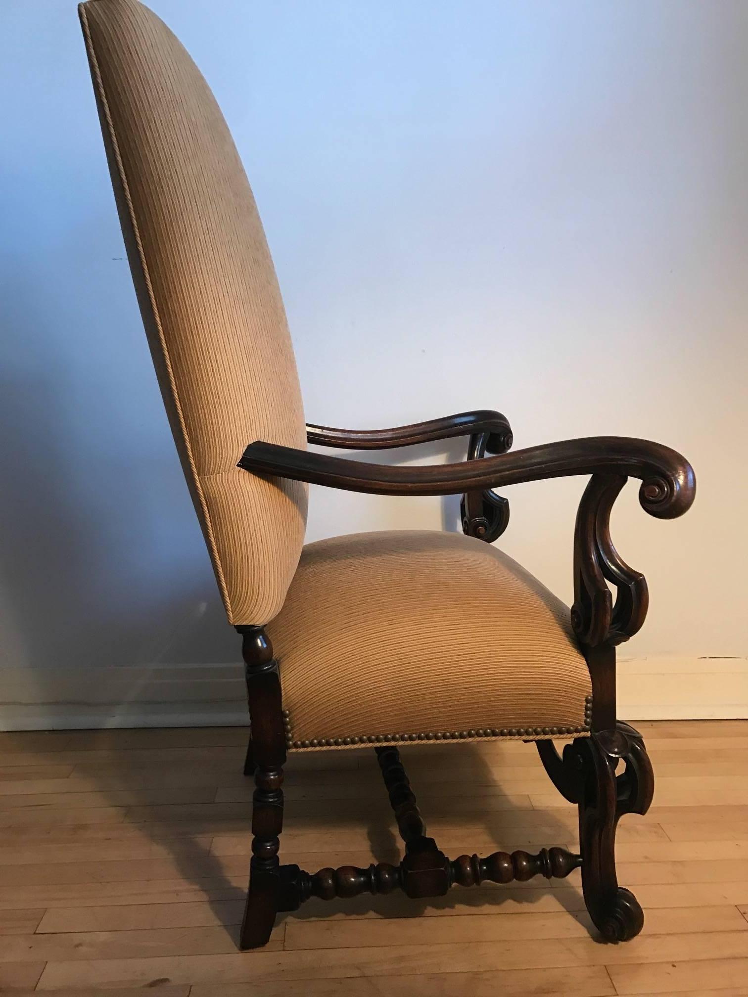 Walnut  Louis XIII Style Fauteuils 19th Century Throne Armchair For Sale