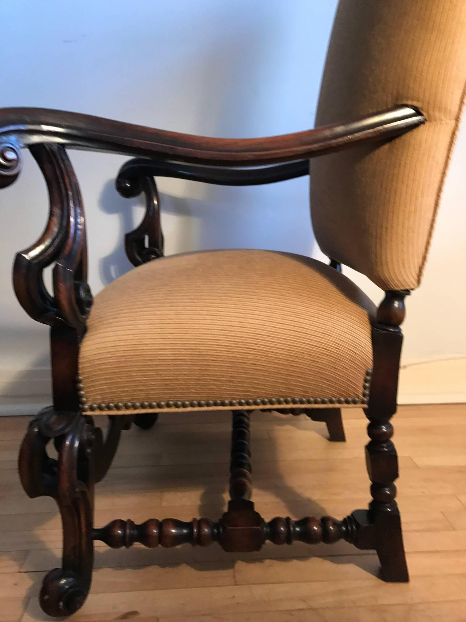  Louis XIII Style Fauteuils 19th Century Throne Armchair For Sale 4