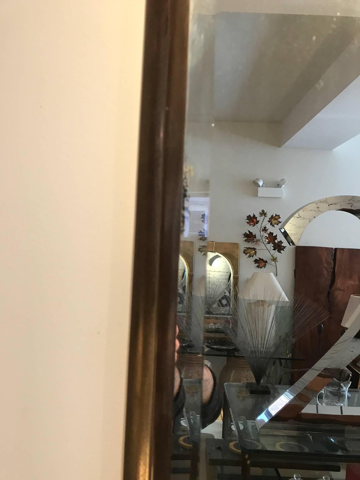 Beveled Mirror with Brass Frame In Good Condition In Chicago, IL