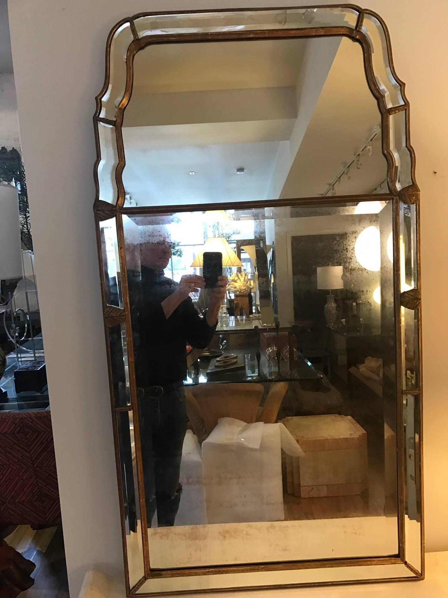 Queen Anne Style Beveled Giltwood Mirror by Mirror Fair In Good Condition In Chicago, IL