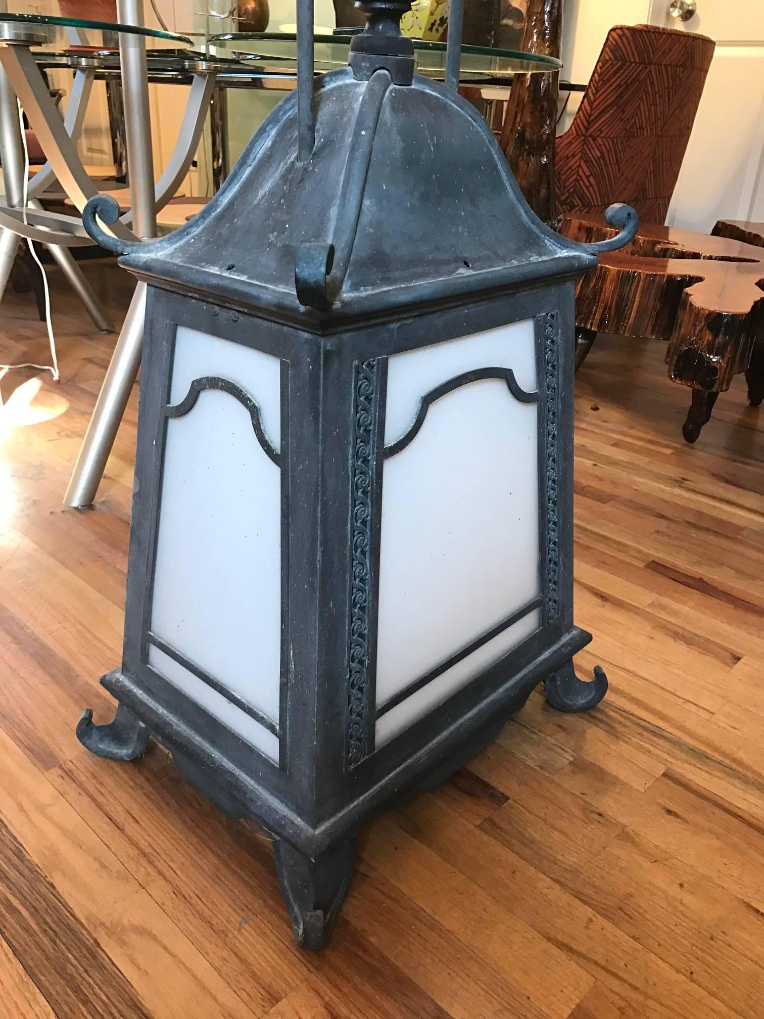 Early 20th Century Chinoiserie Pagoda Style Hanging Copper Verdigris Lantern