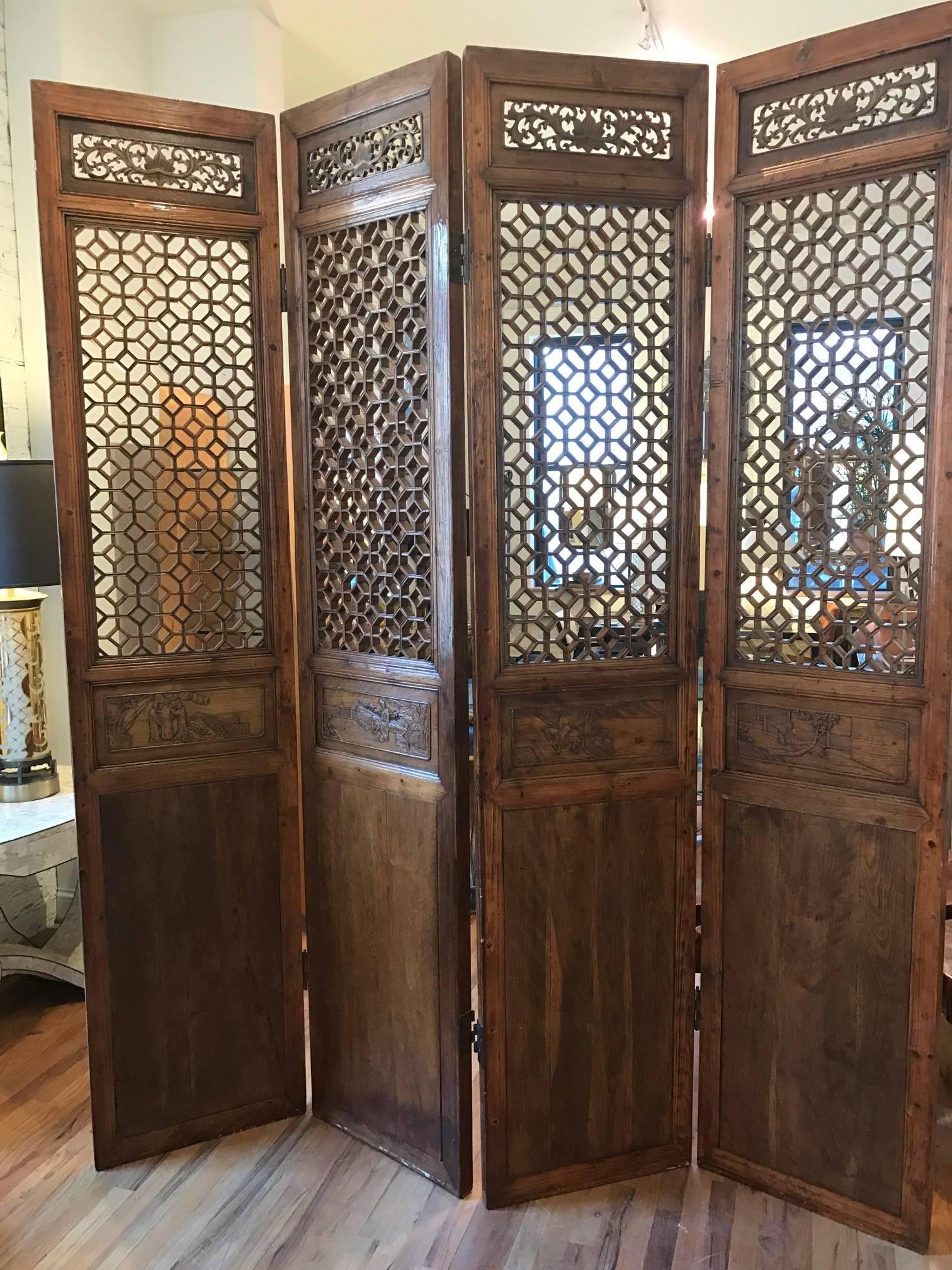 Set of Four Elmwood Chinese Screens 3