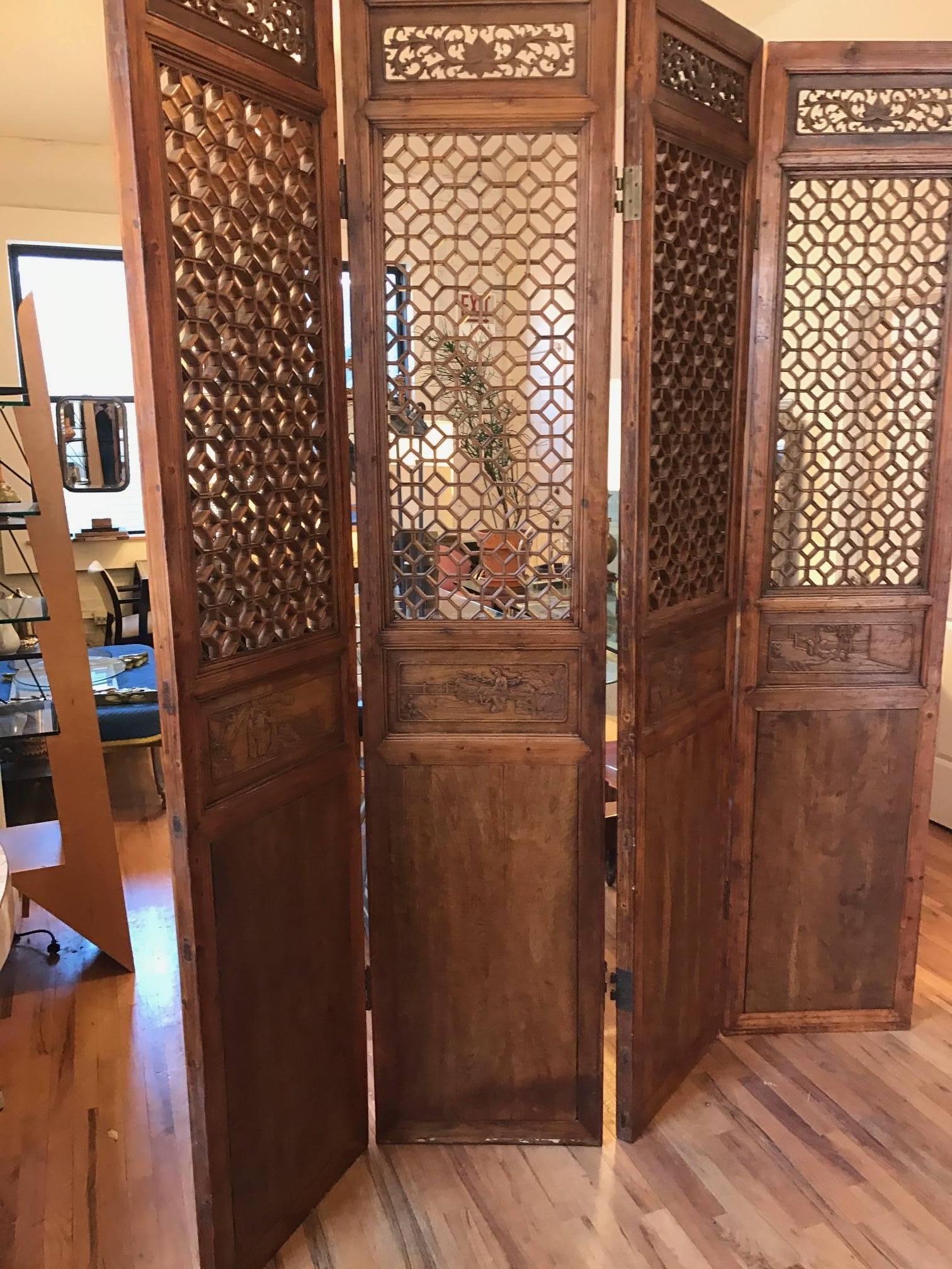Set of Four Elmwood Chinese Screens 4