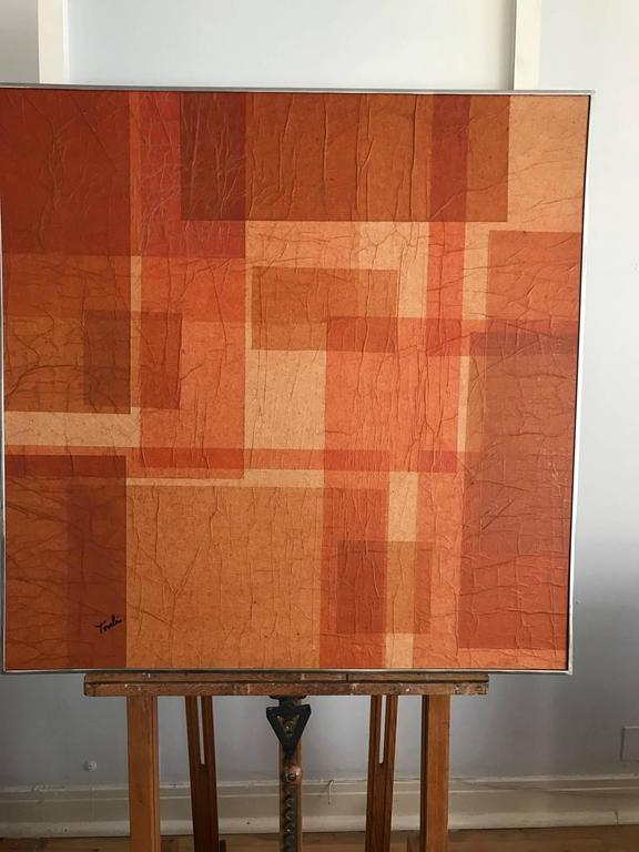 Late 20th Century Abstract Geometric Mid-Century Orange Painting For Sale