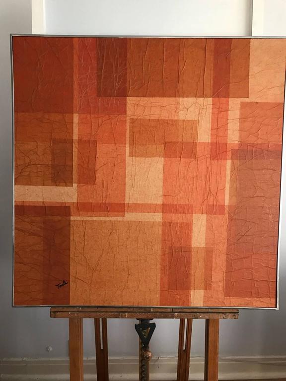 Abstract Geometric Mid-Century Orange Painting For Sale 1