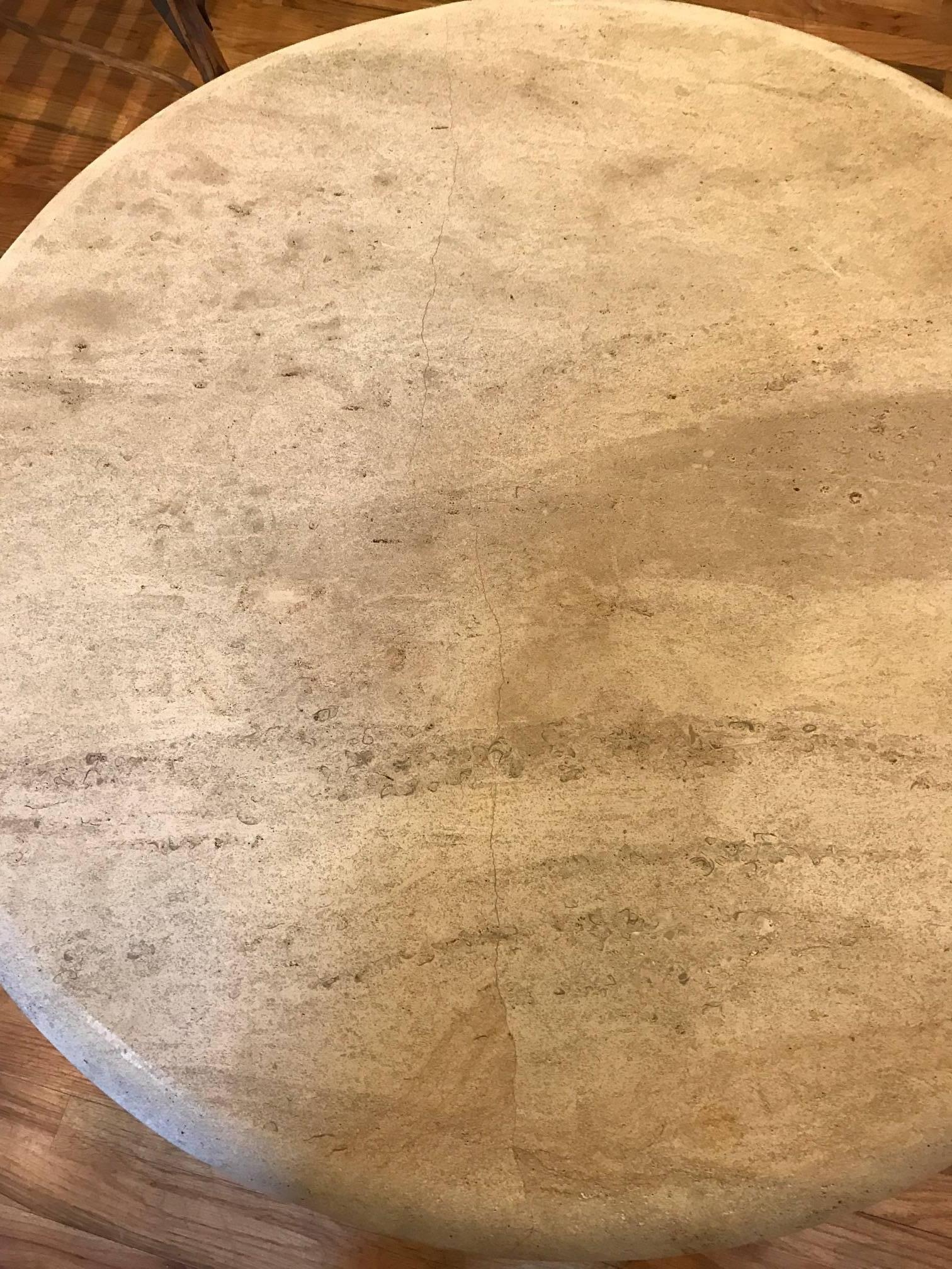 Round  Travertine and Steel Pair of Large Side Tables In Good Condition In Chicago, IL