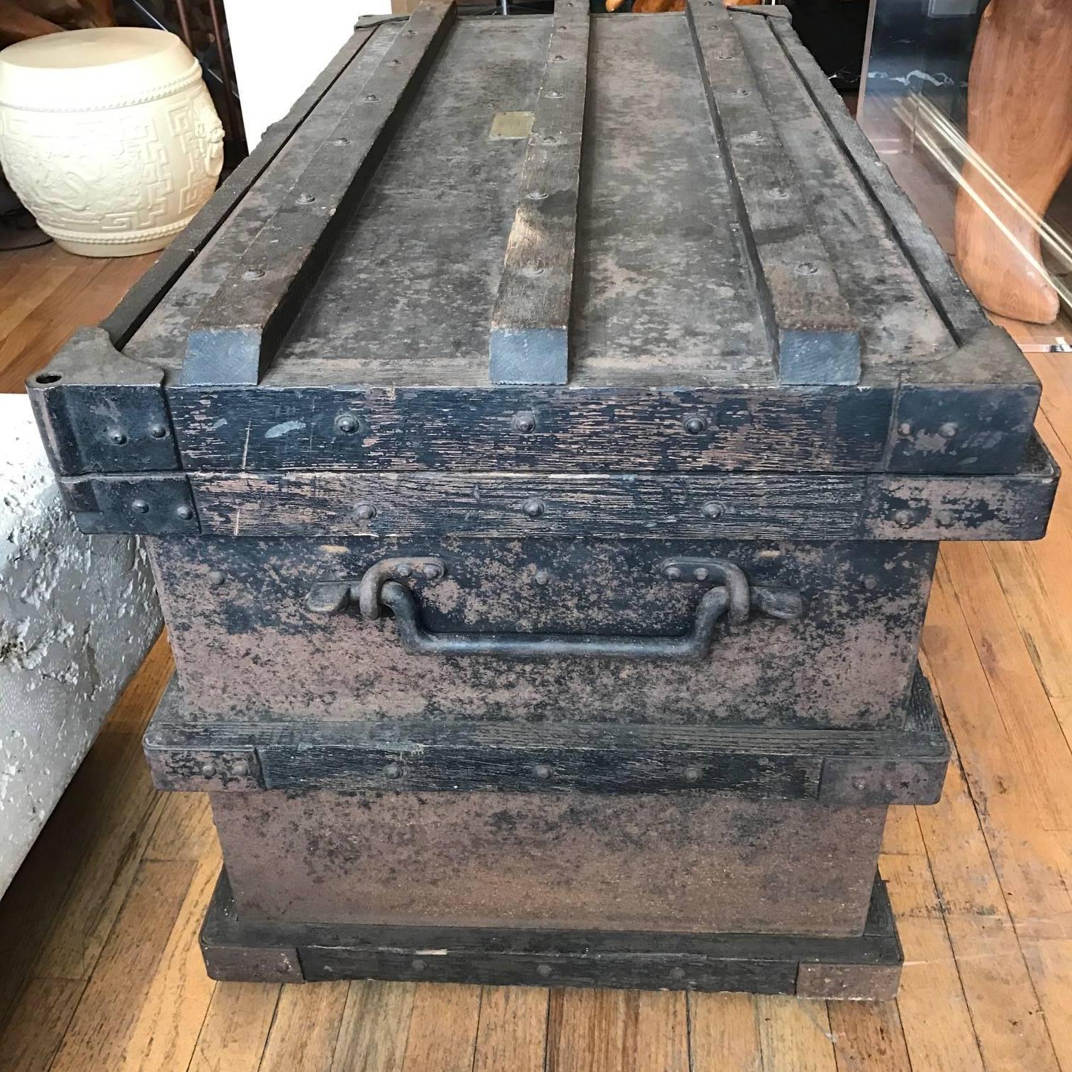  Industrial Iron and Wood Large 19th Century Trunk 3