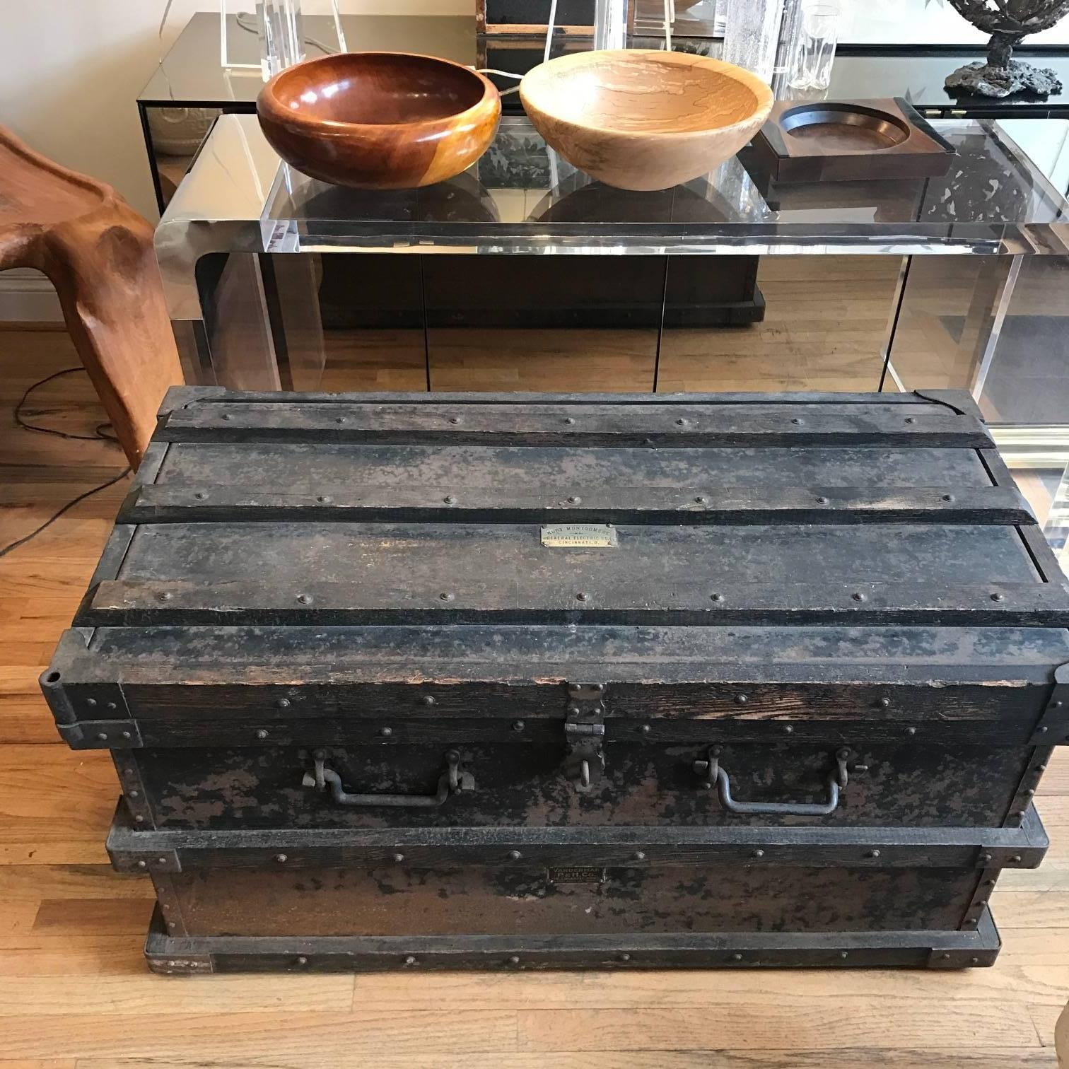  Industrial Iron and Wood Large 19th Century Trunk 4