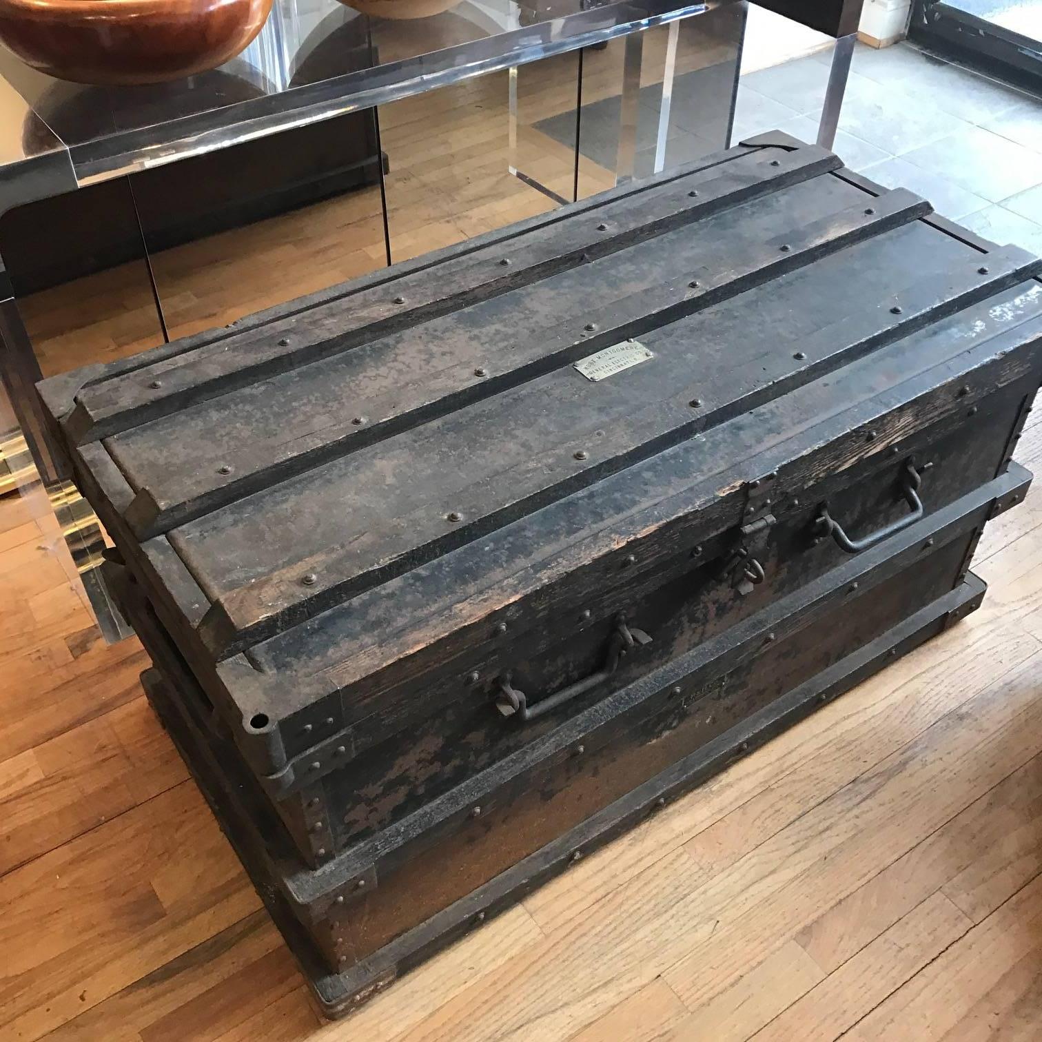  Industrial Iron and Wood Large 19th Century Trunk 5