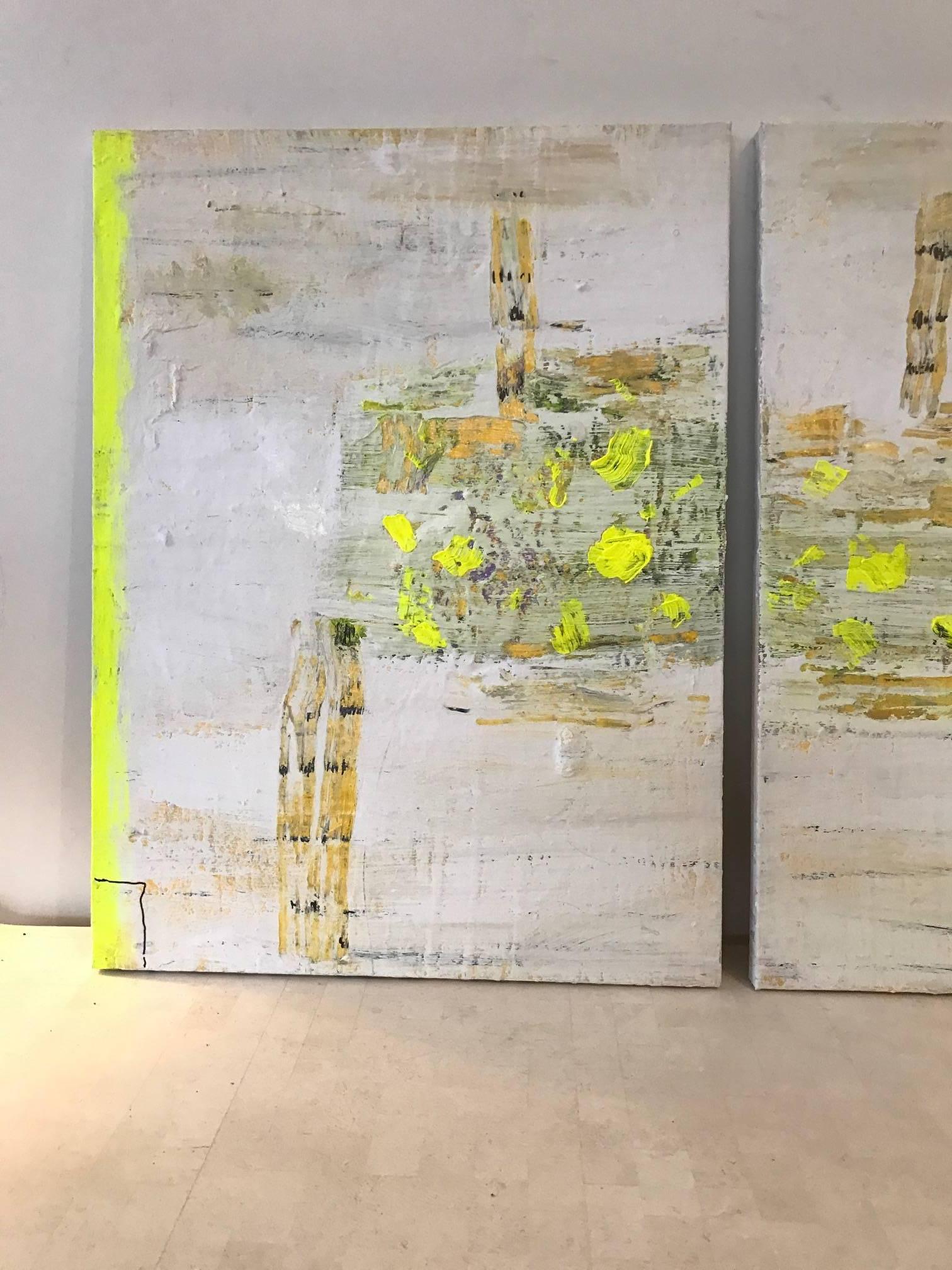 Pair Modern Abstract Oil Paintings 1