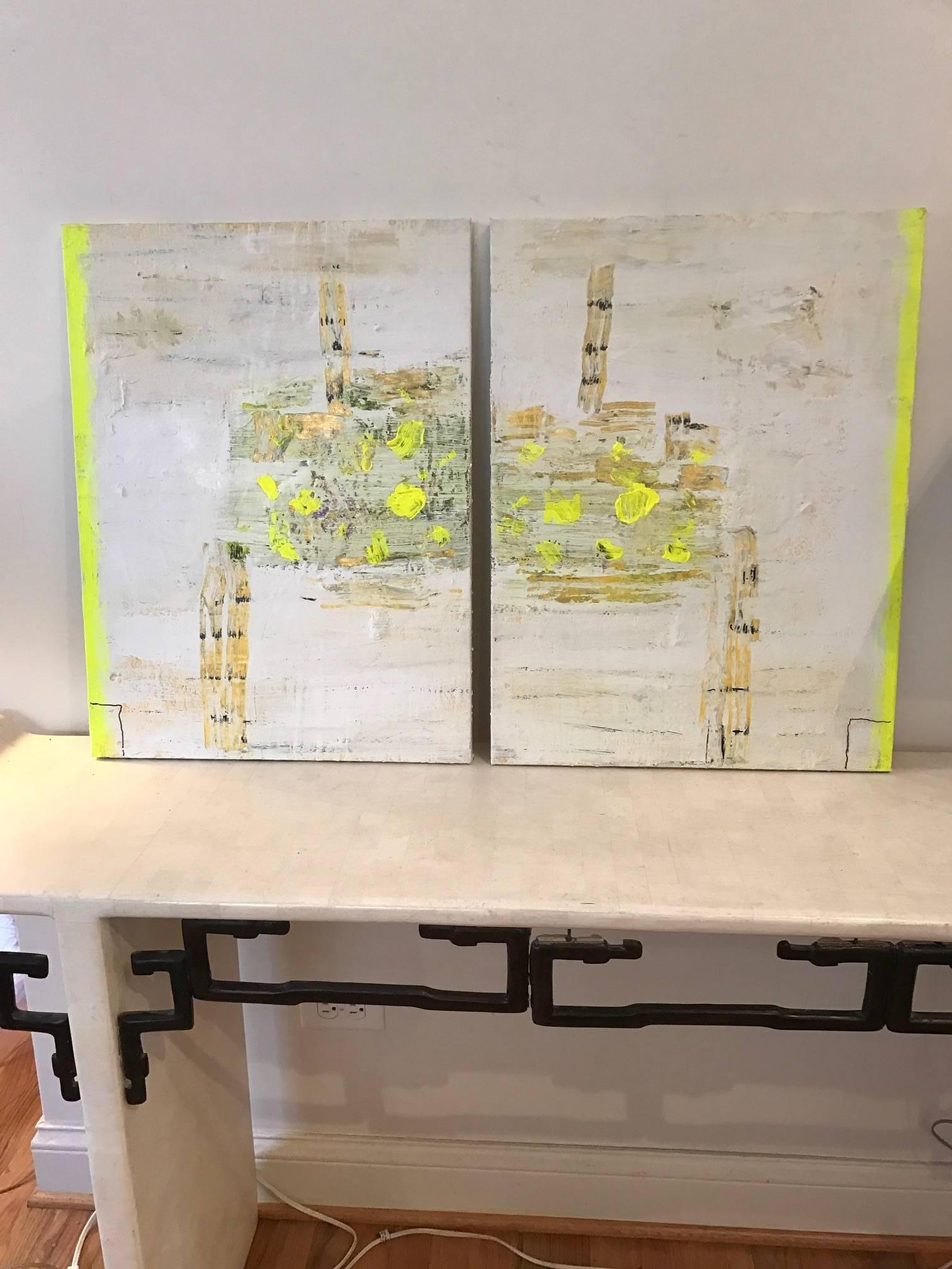 Pair Modern Abstract Oil Paintings 2