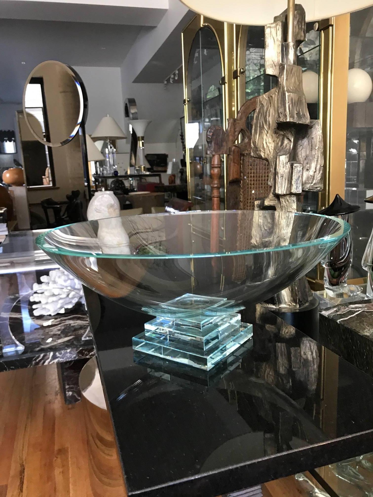 Stueben Style Thick Glass Centerpiece Bowl  In Good Condition In Chicago, IL