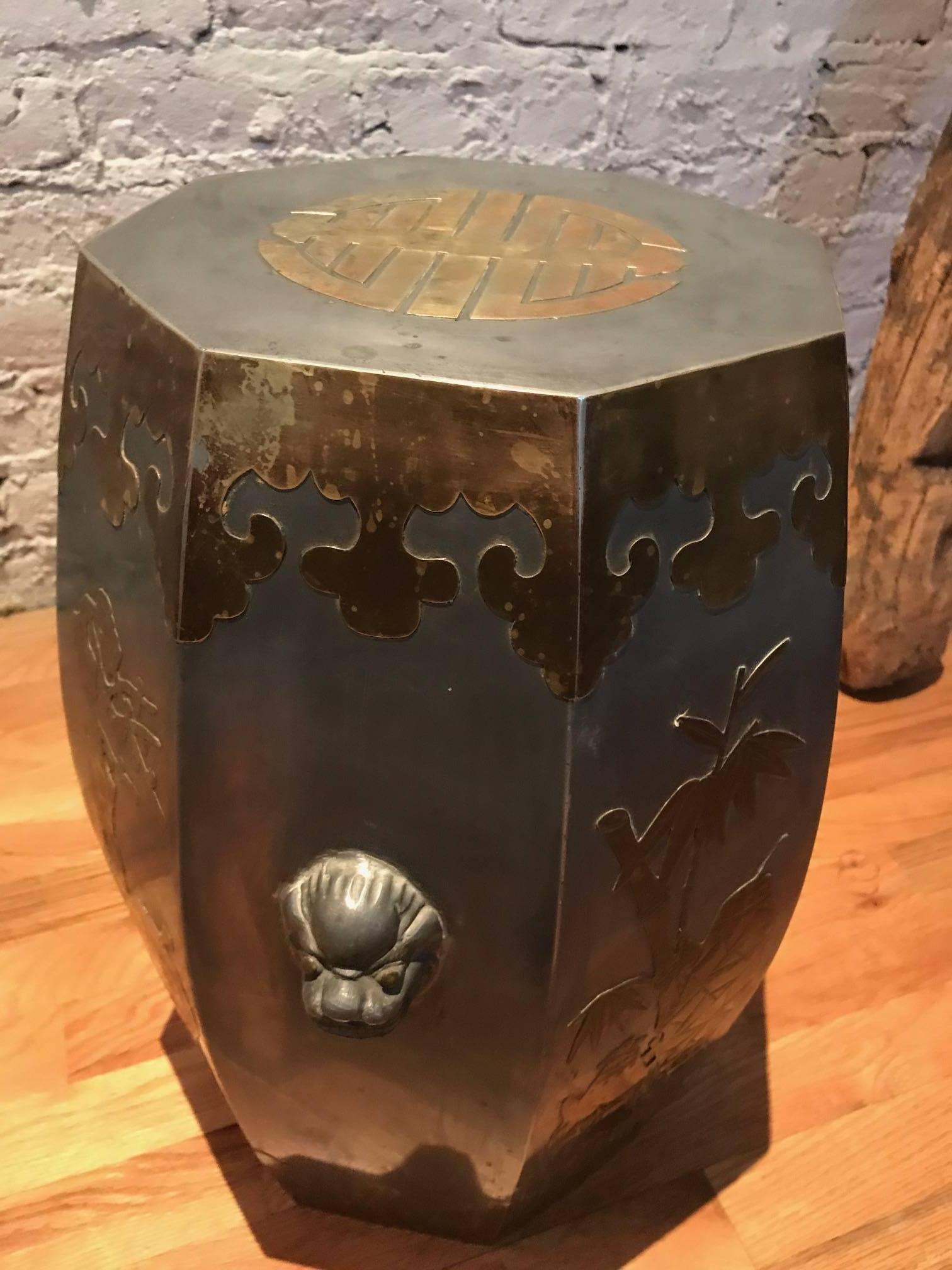 Hong Kong Chinese Pewter Garden Stool or Drinks Table