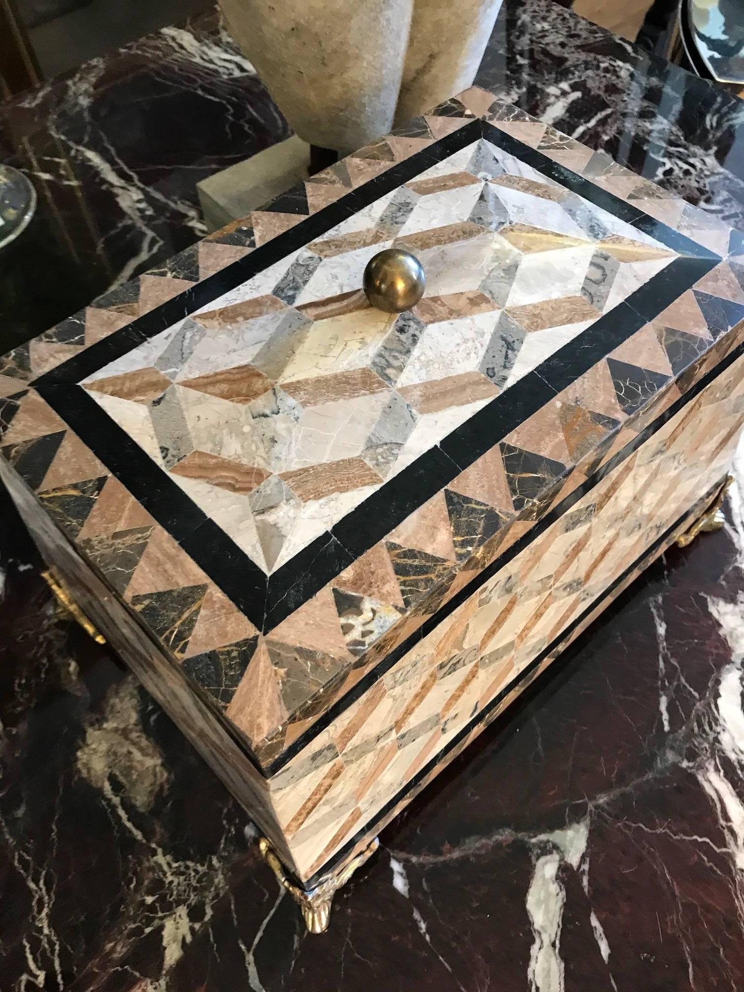 American Large Maitland Smith Tessolated Stone Decorative Box