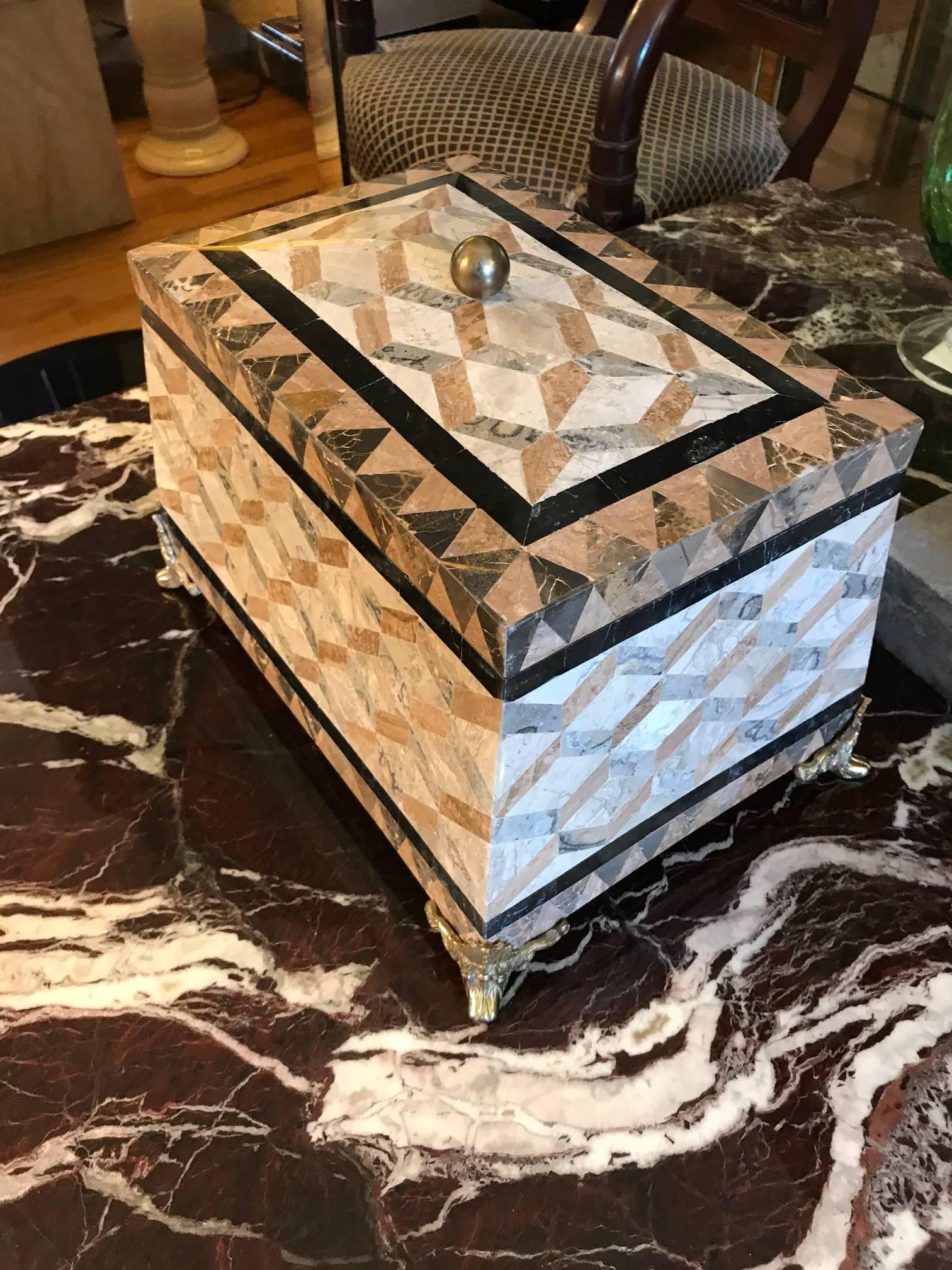Veneer Large Maitland Smith Tessolated Stone Decorative Box