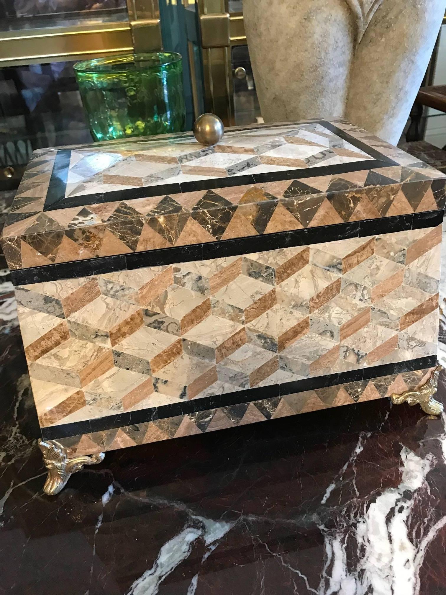 Late 20th Century Large Maitland Smith Tessolated Stone Decorative Box
