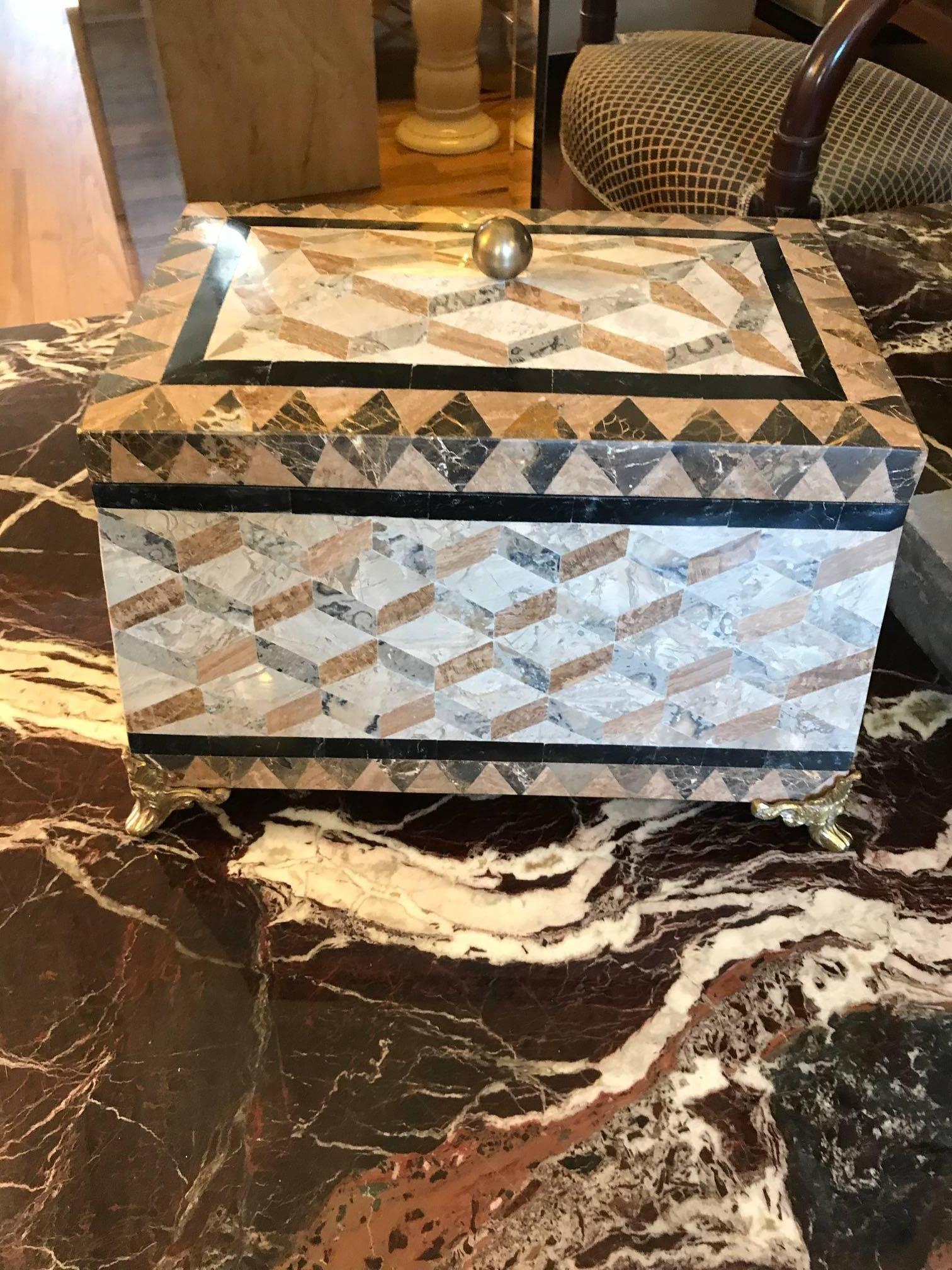 Large Maitland Smith Tessolated Stone Decorative Box 1
