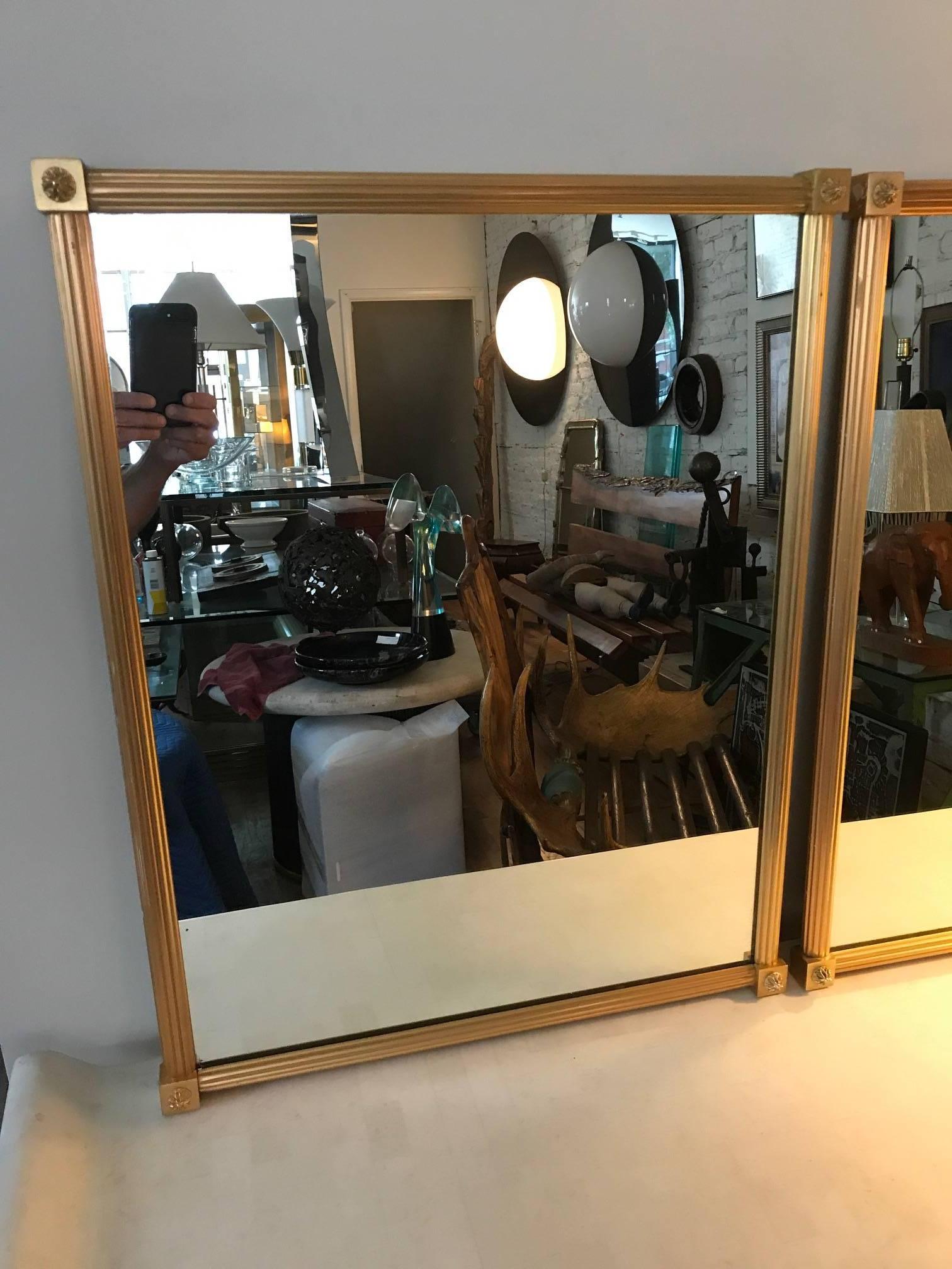 Mid-20th Century Pair of French Gilt Bronze Maison Bagues Neoclassic Mirrors