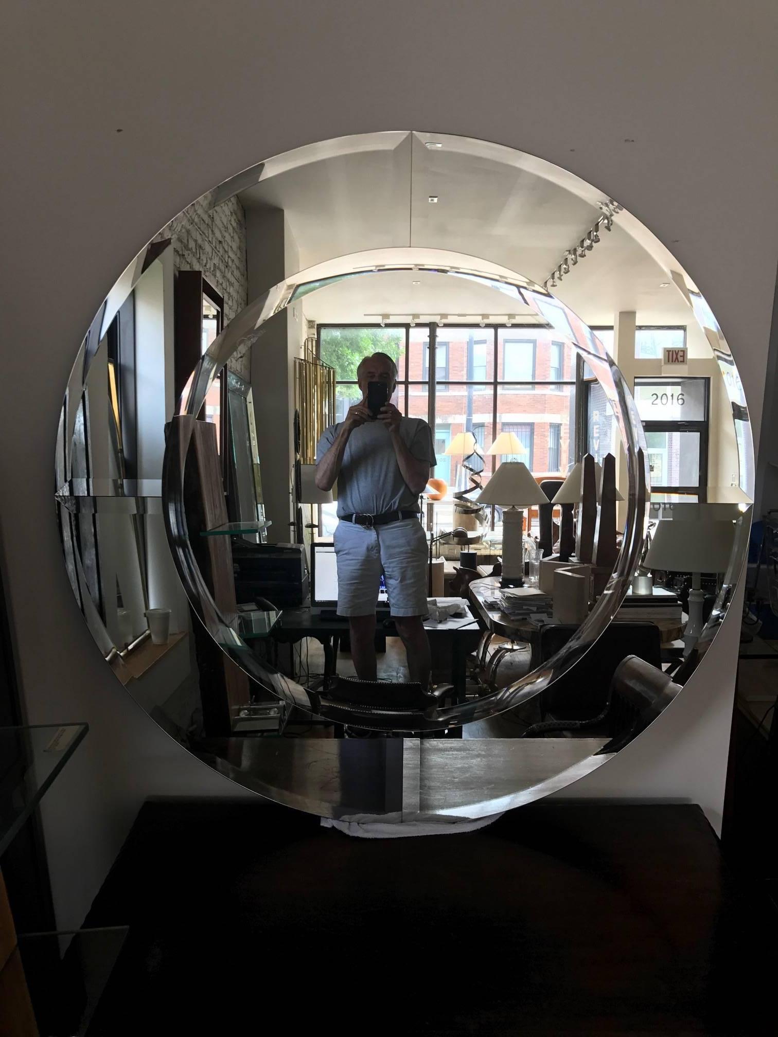  Karl Springer large round Saturn beveled mirror.
  