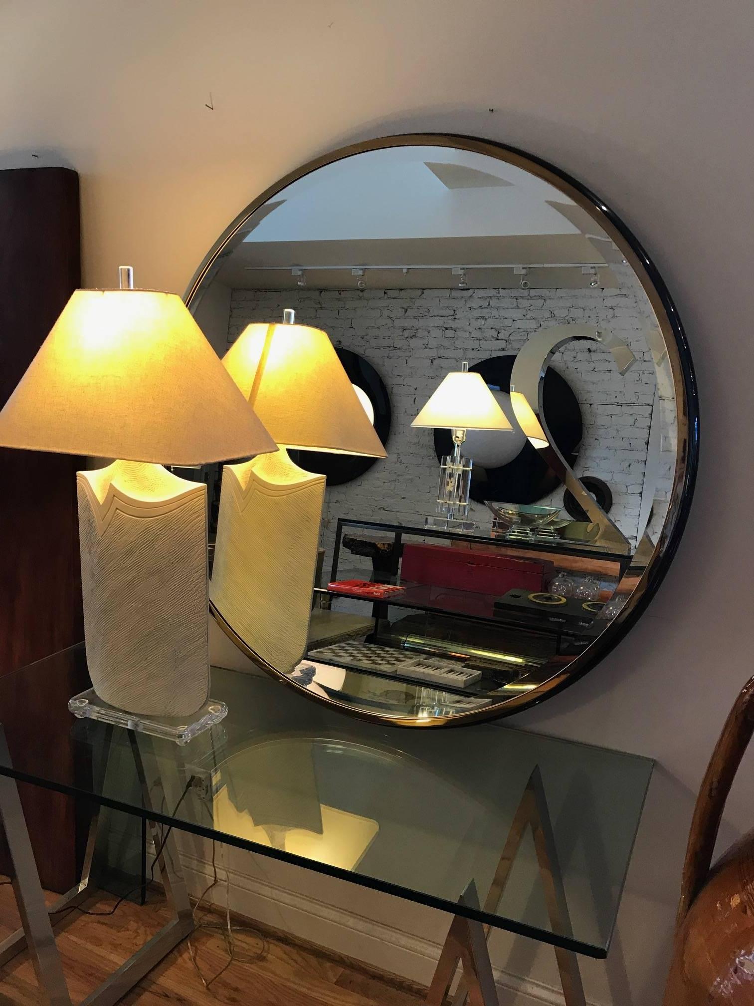 Large Round Gunmetal and Brass Mirror by Brueton In Good Condition In Chicago, IL
