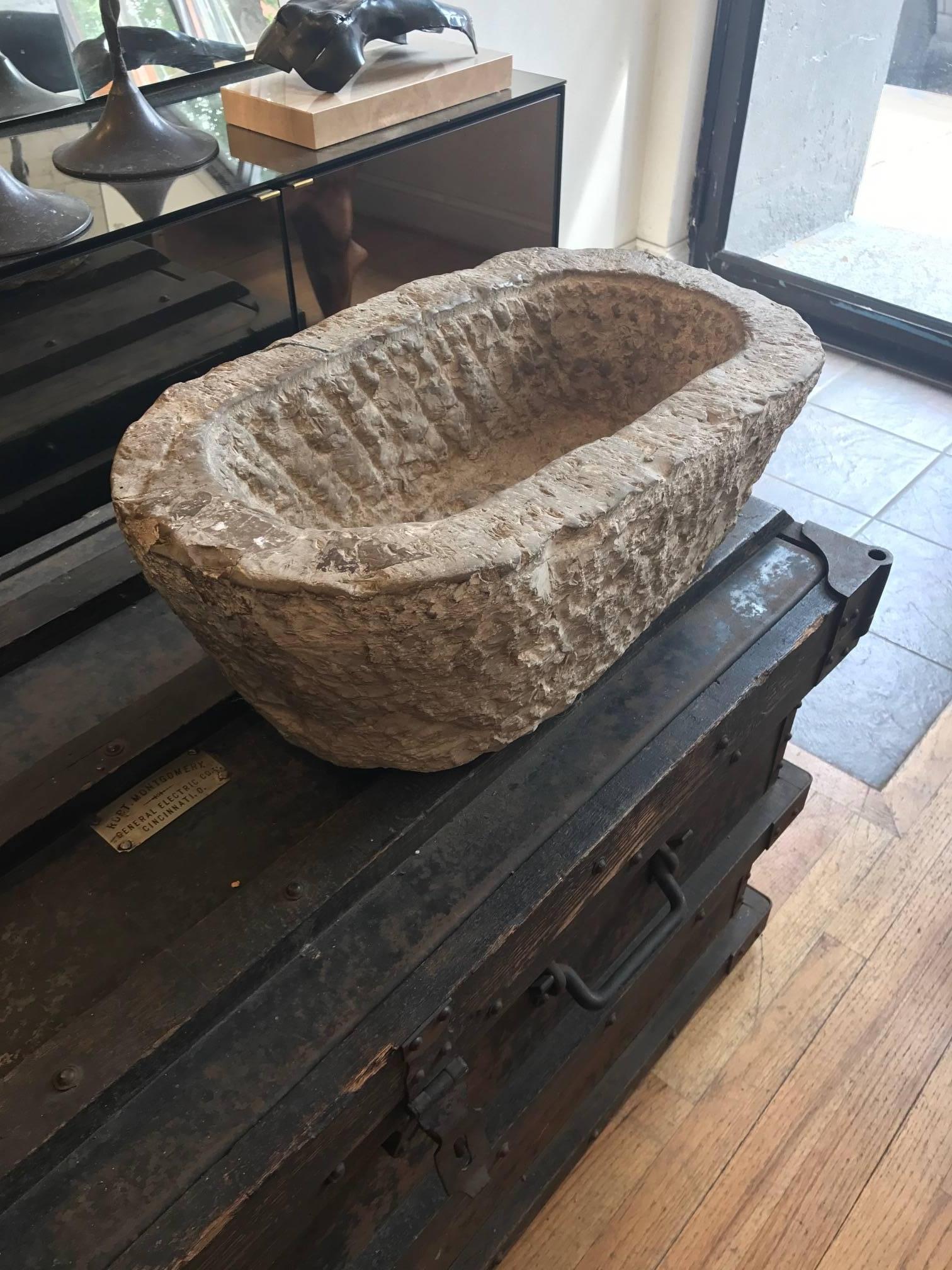 Chinese Oval Stone Mortar Trough In Good Condition In Chicago, IL