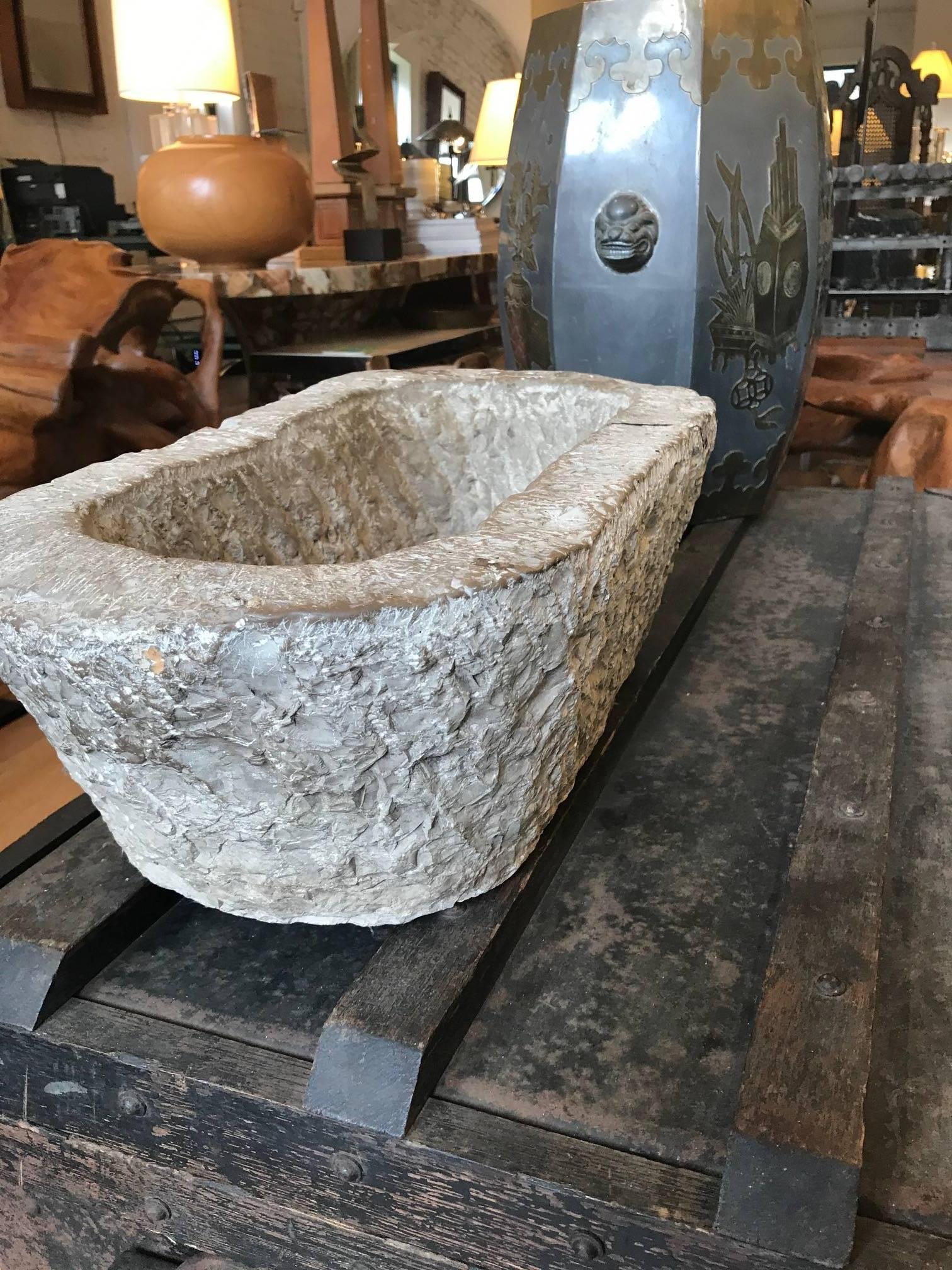 19th Century Chinese Oval Stone Mortar Trough
