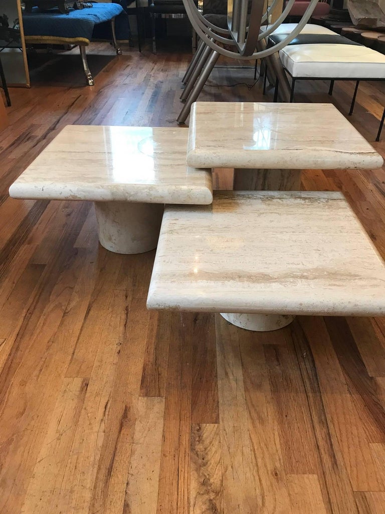 Set of Three Italian Square Travertine Coffee Table at 1stDibs