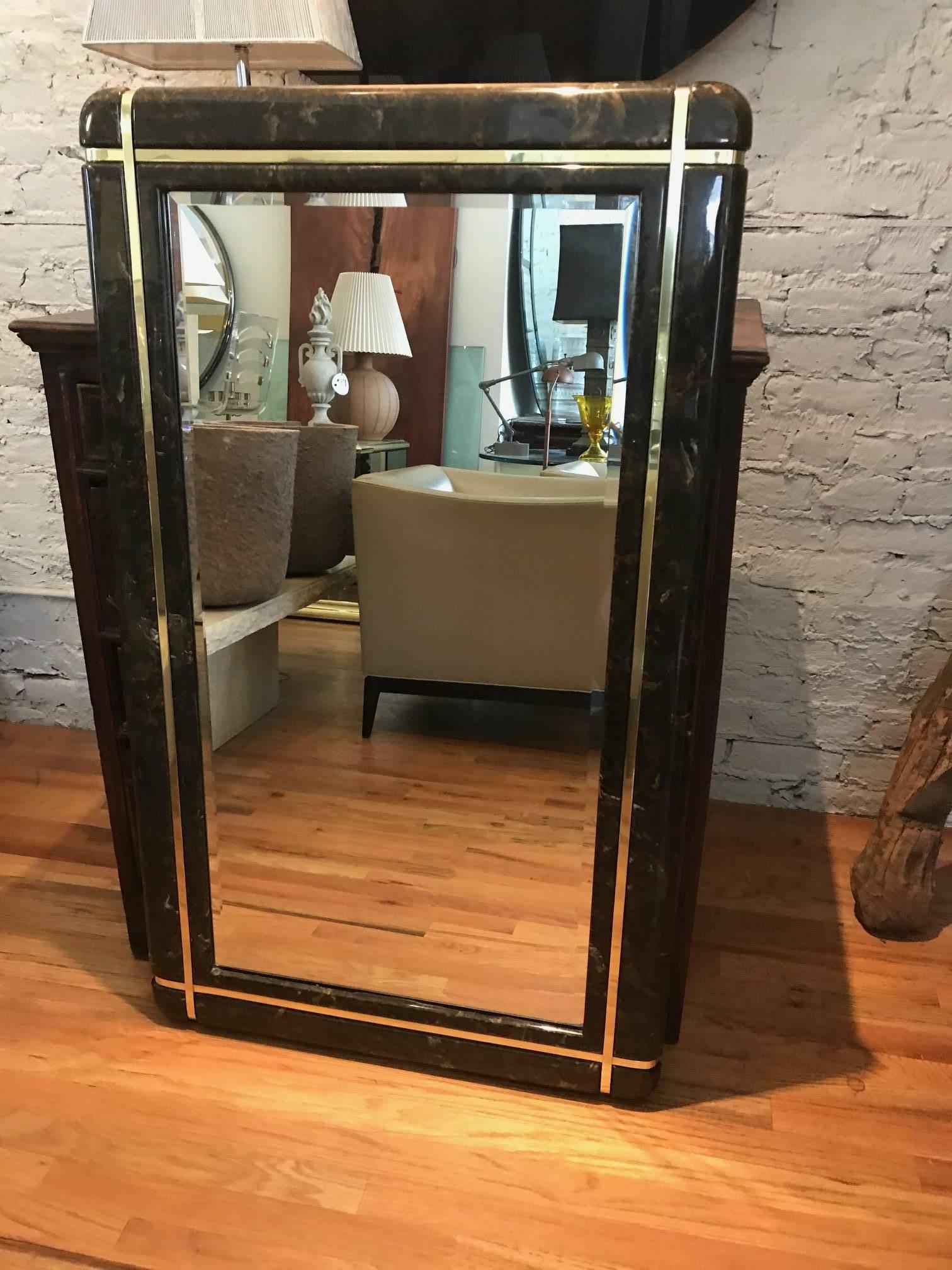 American Marble and Brass Mid-Century Mirror in the Style of Karl Springer
