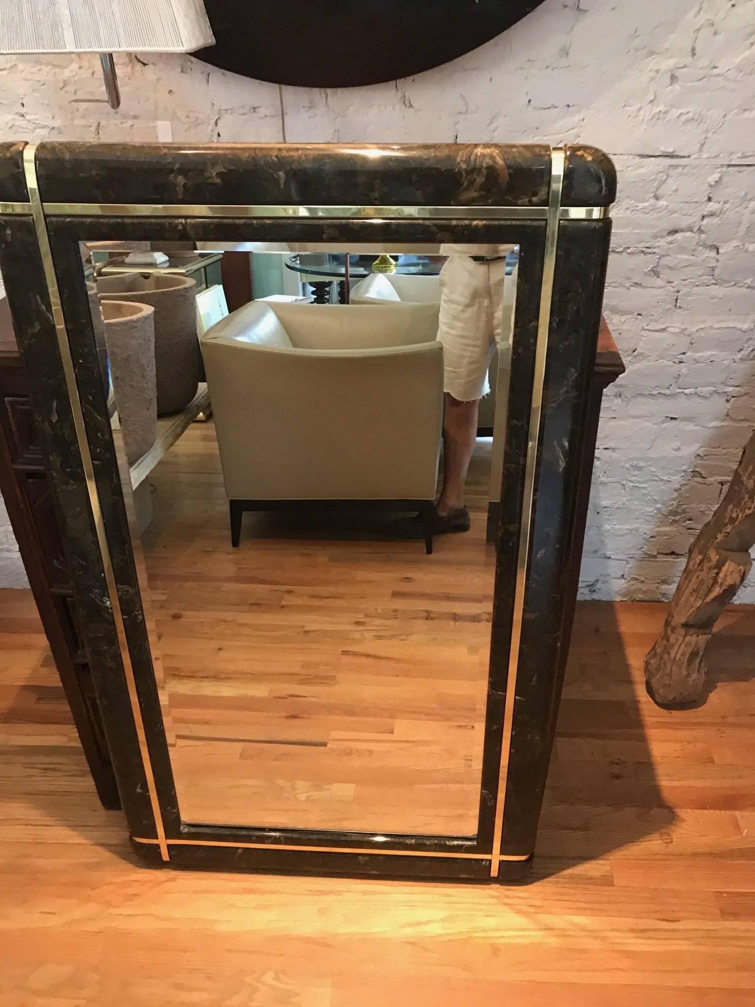 Late 20th Century Marble and Brass Mid-Century Mirror in the Style of Karl Springer