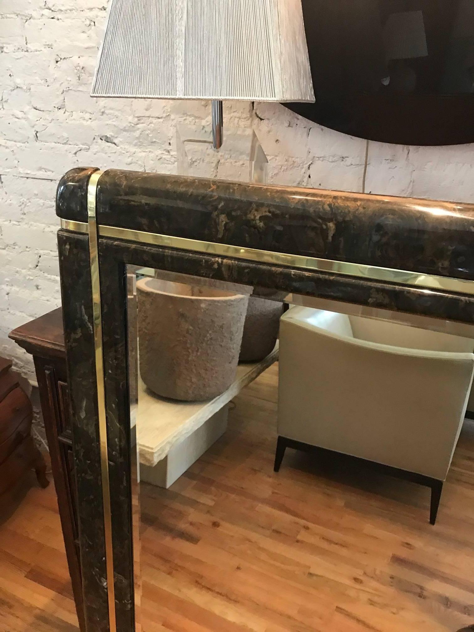 Marble and Brass Mid-Century Mirror in the Style of Karl Springer 3