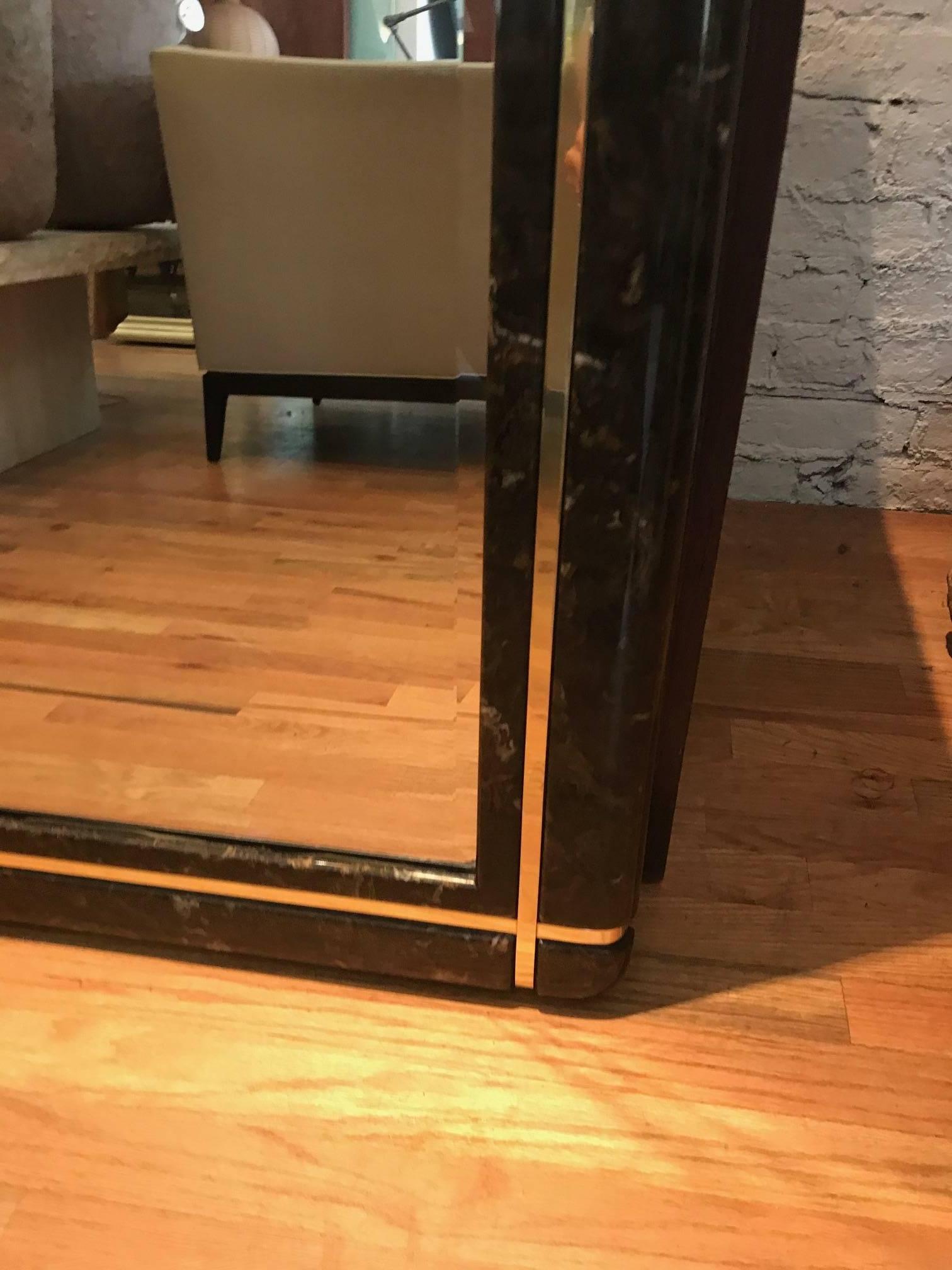 Marble and Brass Mid-Century Mirror in the Style of Karl Springer 4