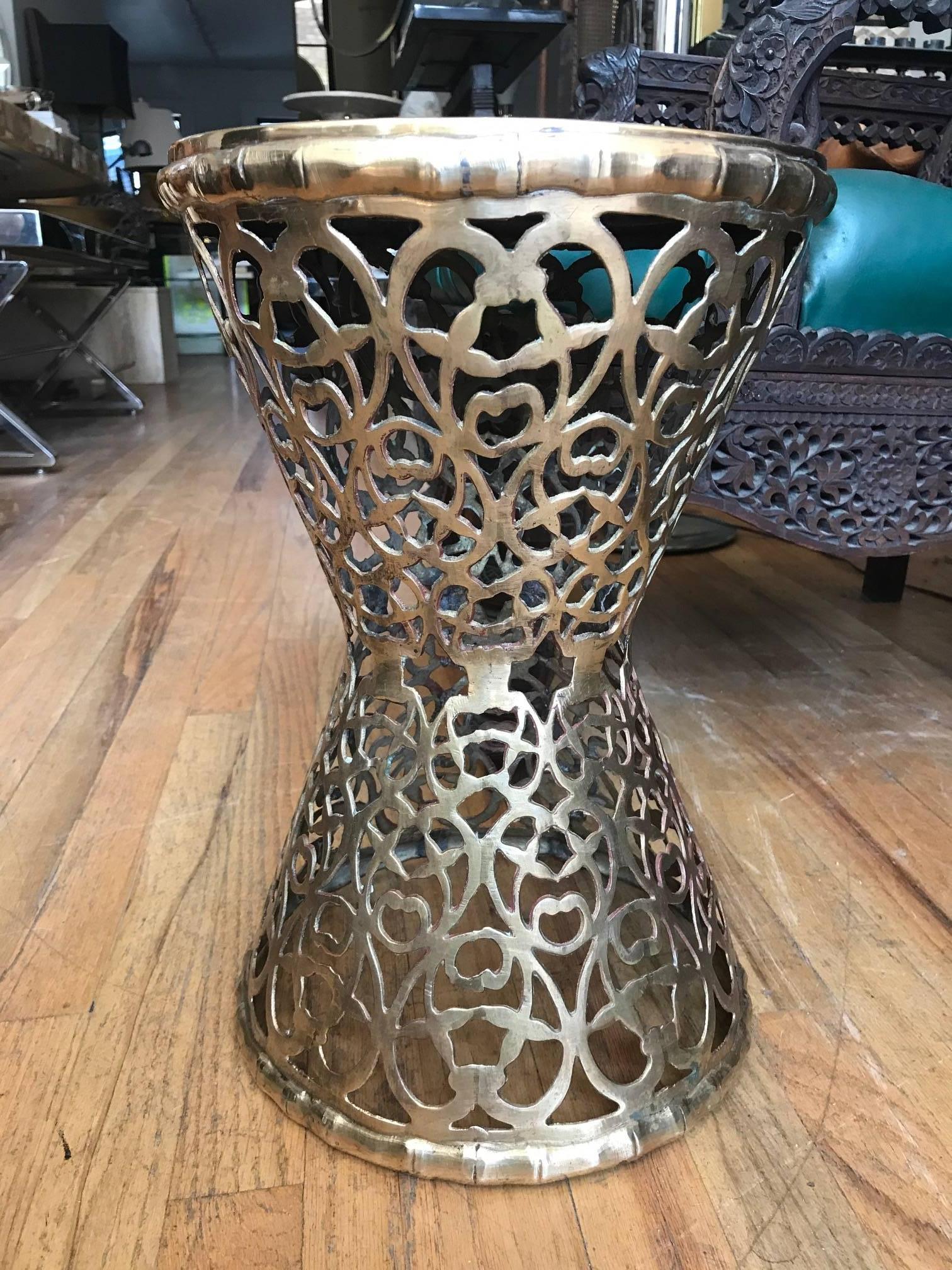Moroccan Pierced Brass End or Side Table In Good Condition In Chicago, IL