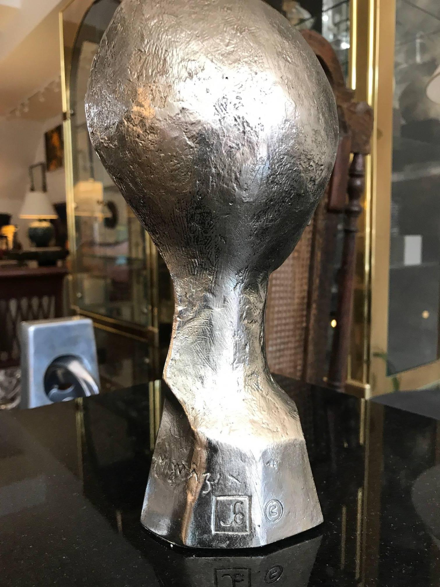 Modernist Polished Steel Abstract Male Bust In Good Condition In Chicago, IL