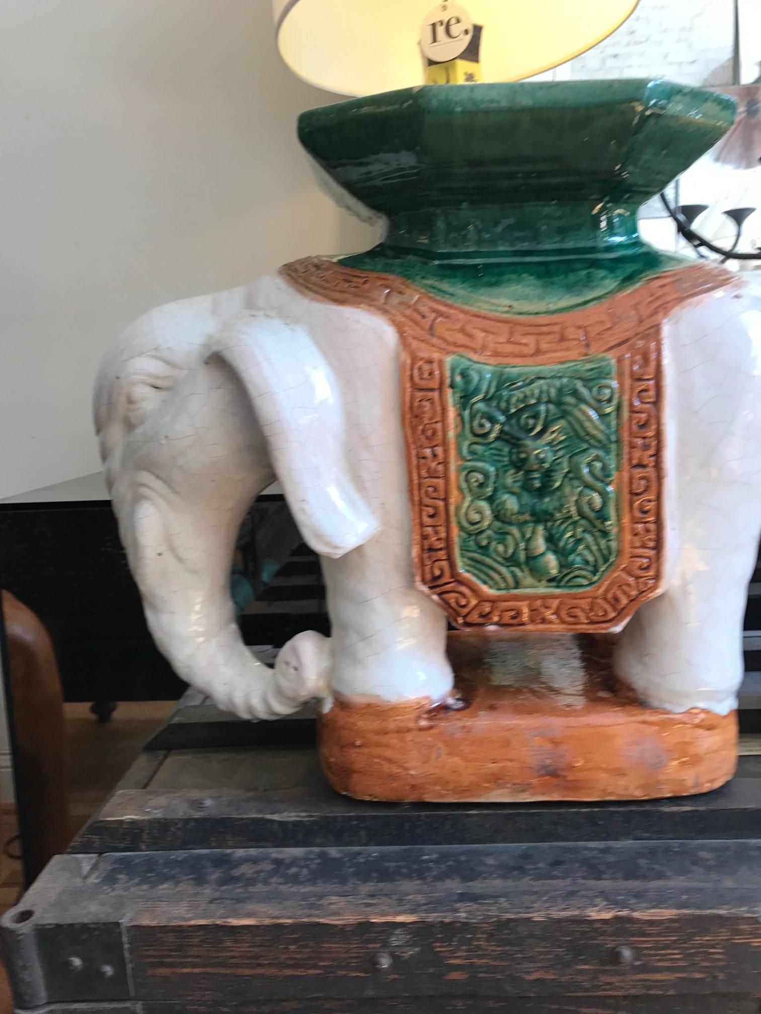Pair of Italian Ceramic Elephant Garden Stools or Drinks Tables 4