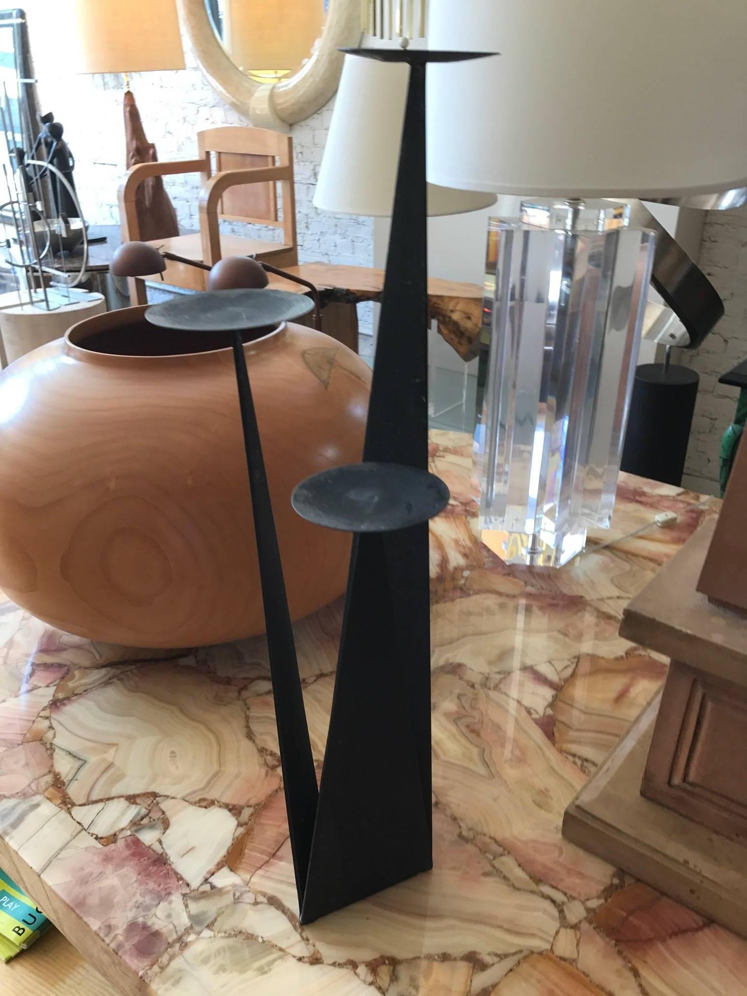 Paul Evans Style Brutalist Steel Candleholder In Good Condition In Chicago, IL