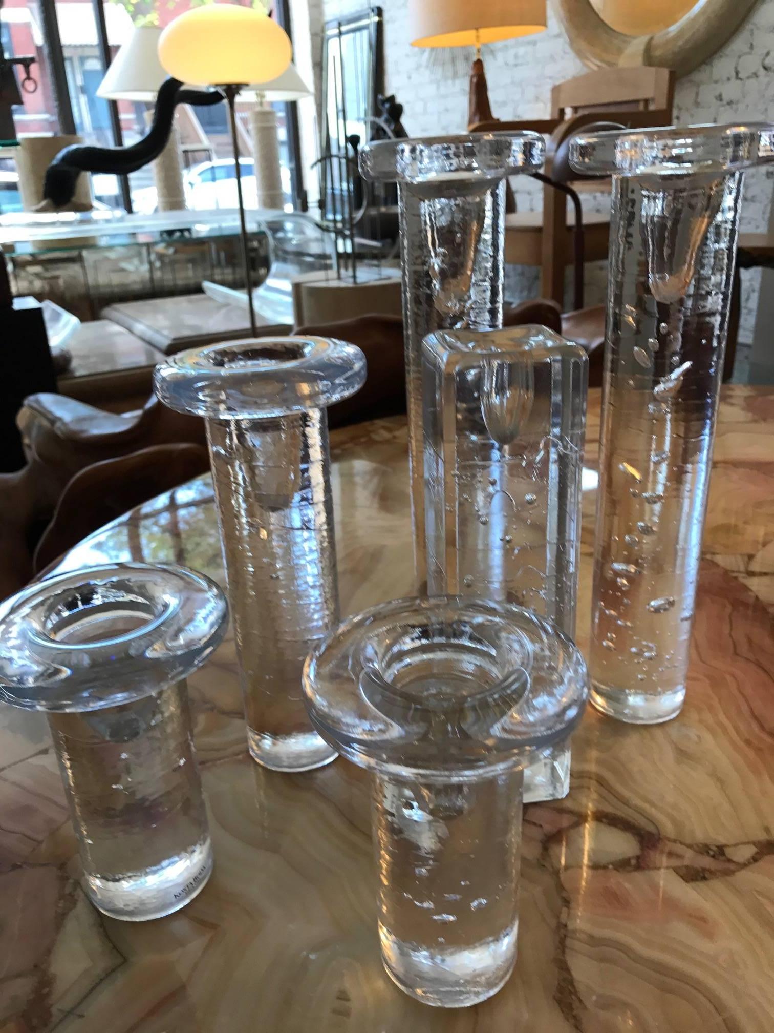 Mid-Century Modern Six Kosta Boda Clear Glass Candle Holders