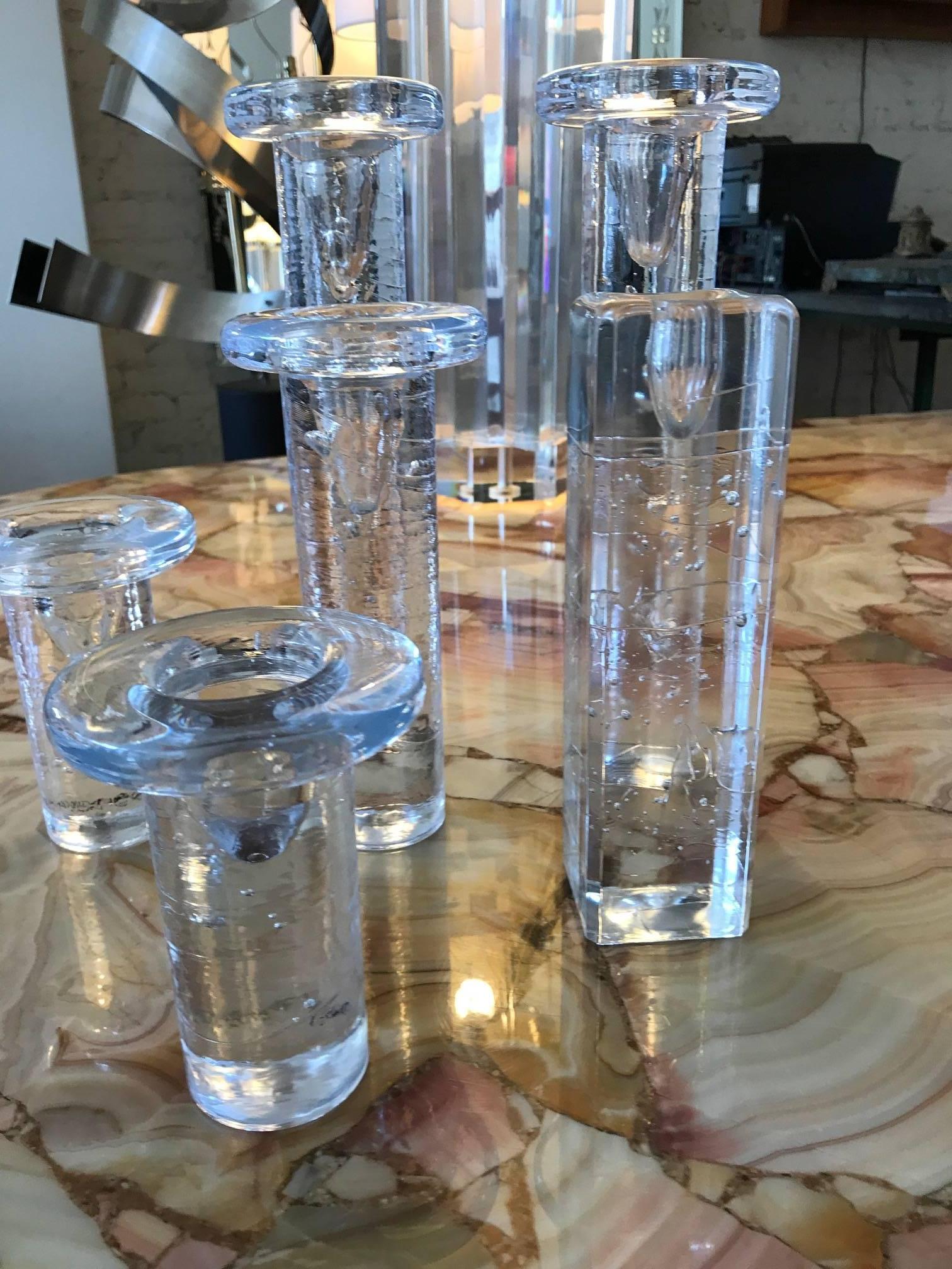 Swedish Six Kosta Boda Clear Glass Candle Holders