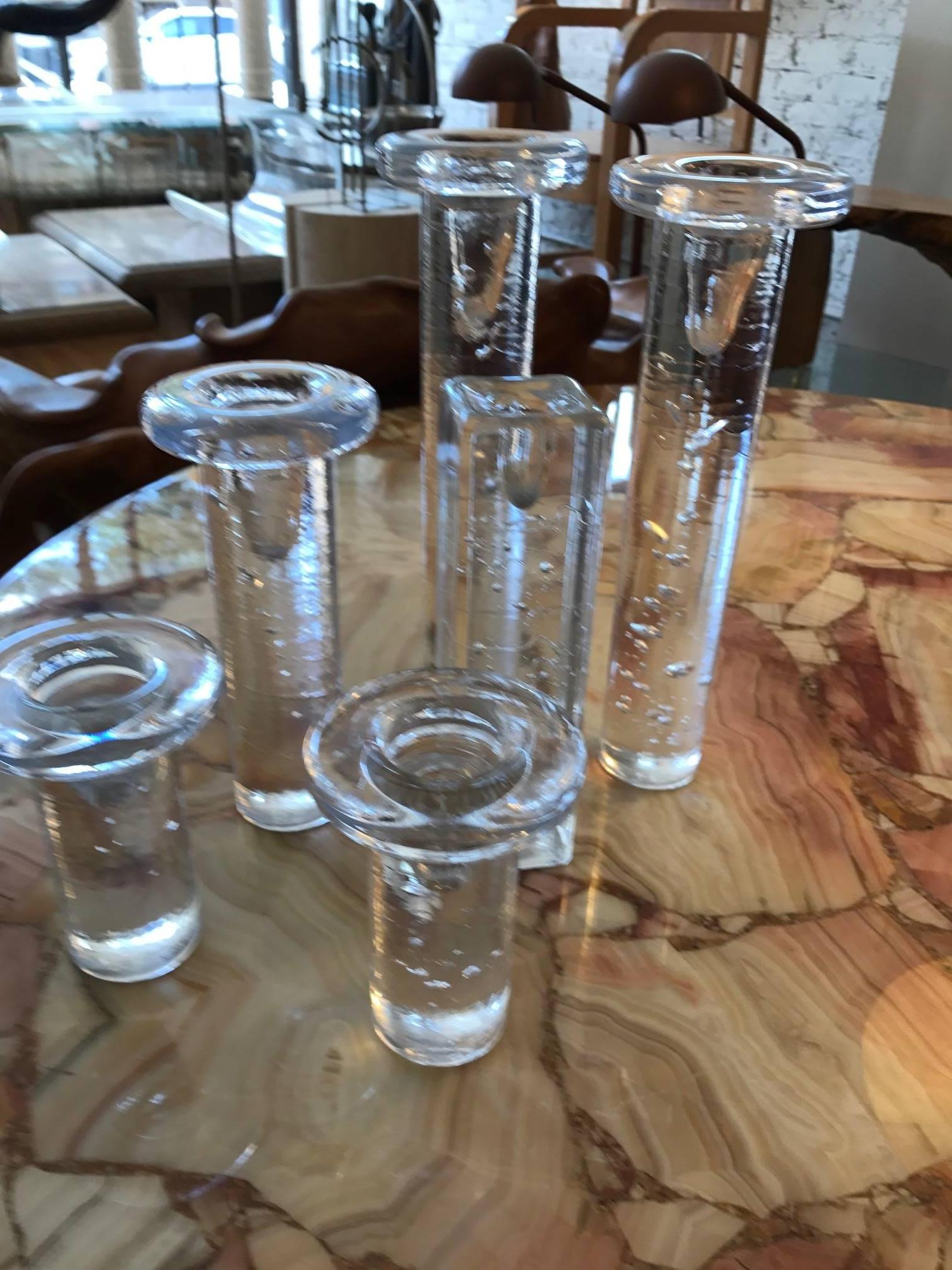 Six Kosta Boda Clear Glass Candle Holders In Good Condition In Chicago, IL