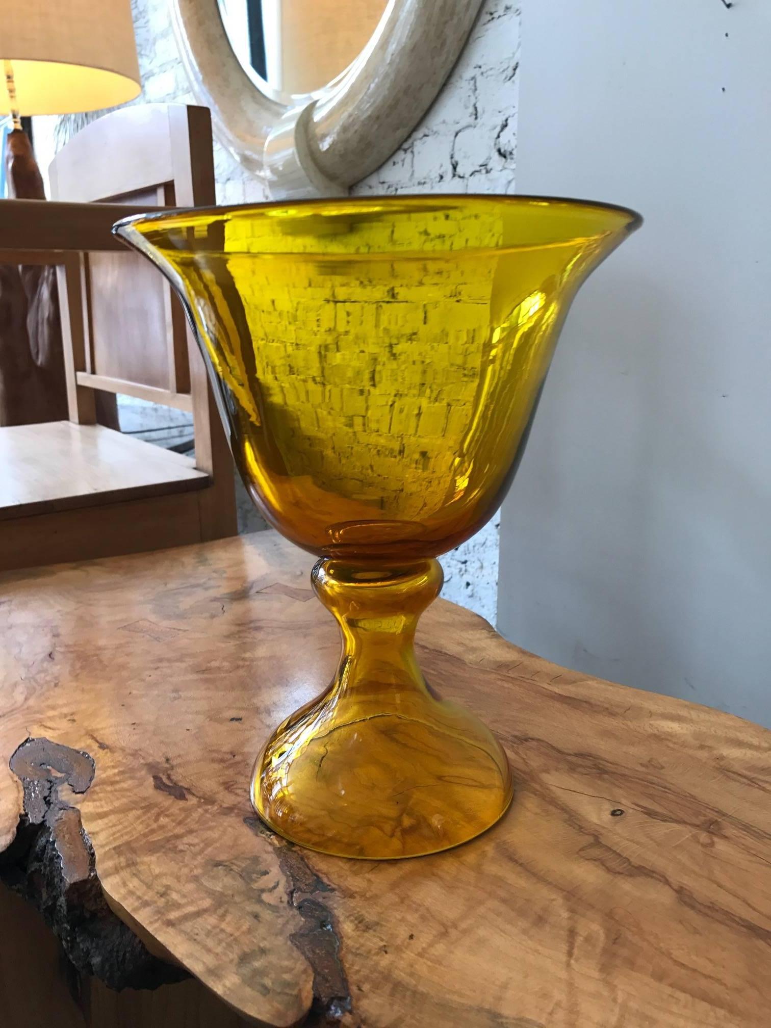 American Large Blenko Glass Chalice Form Pedestal Vase