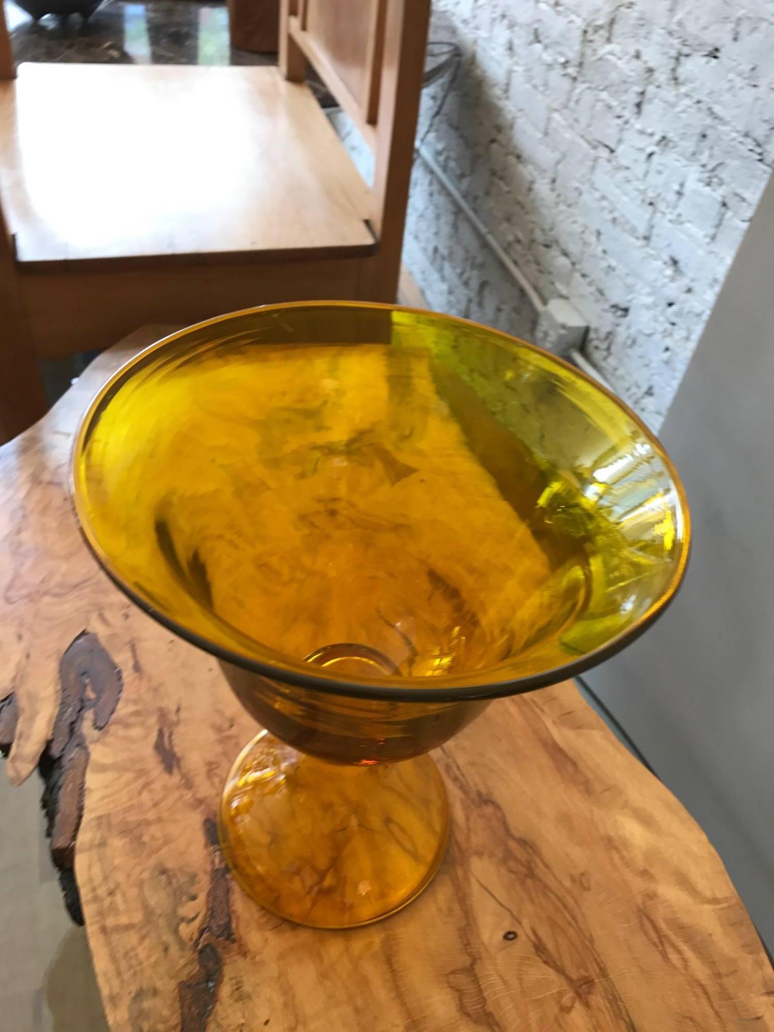 Large Blenko Glass Chalice Form Pedestal Vase In Good Condition In Chicago, IL