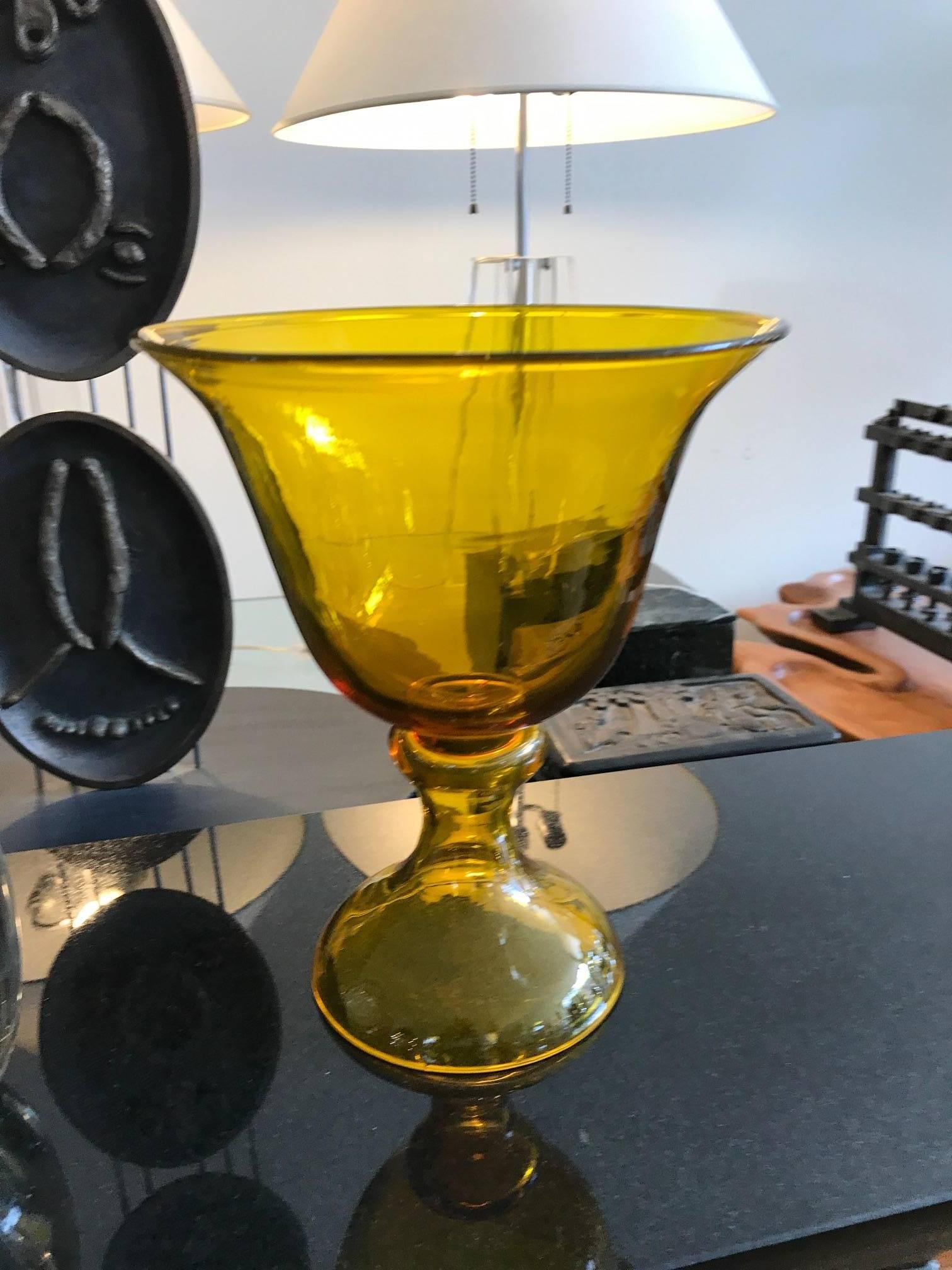 Large Blenko Glass Chalice Form Pedestal Vase 1