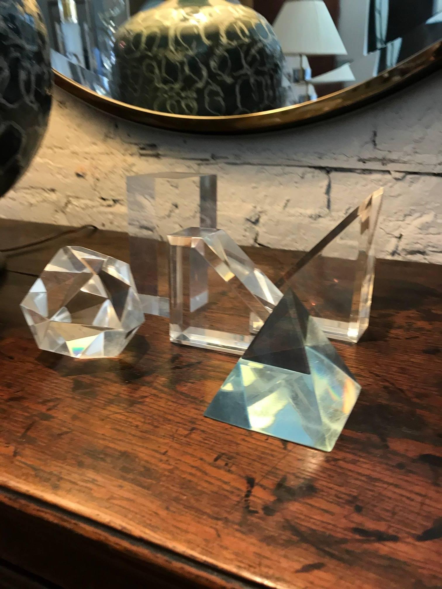 American Set of Five Lucite Decorative Geometric Sculptures