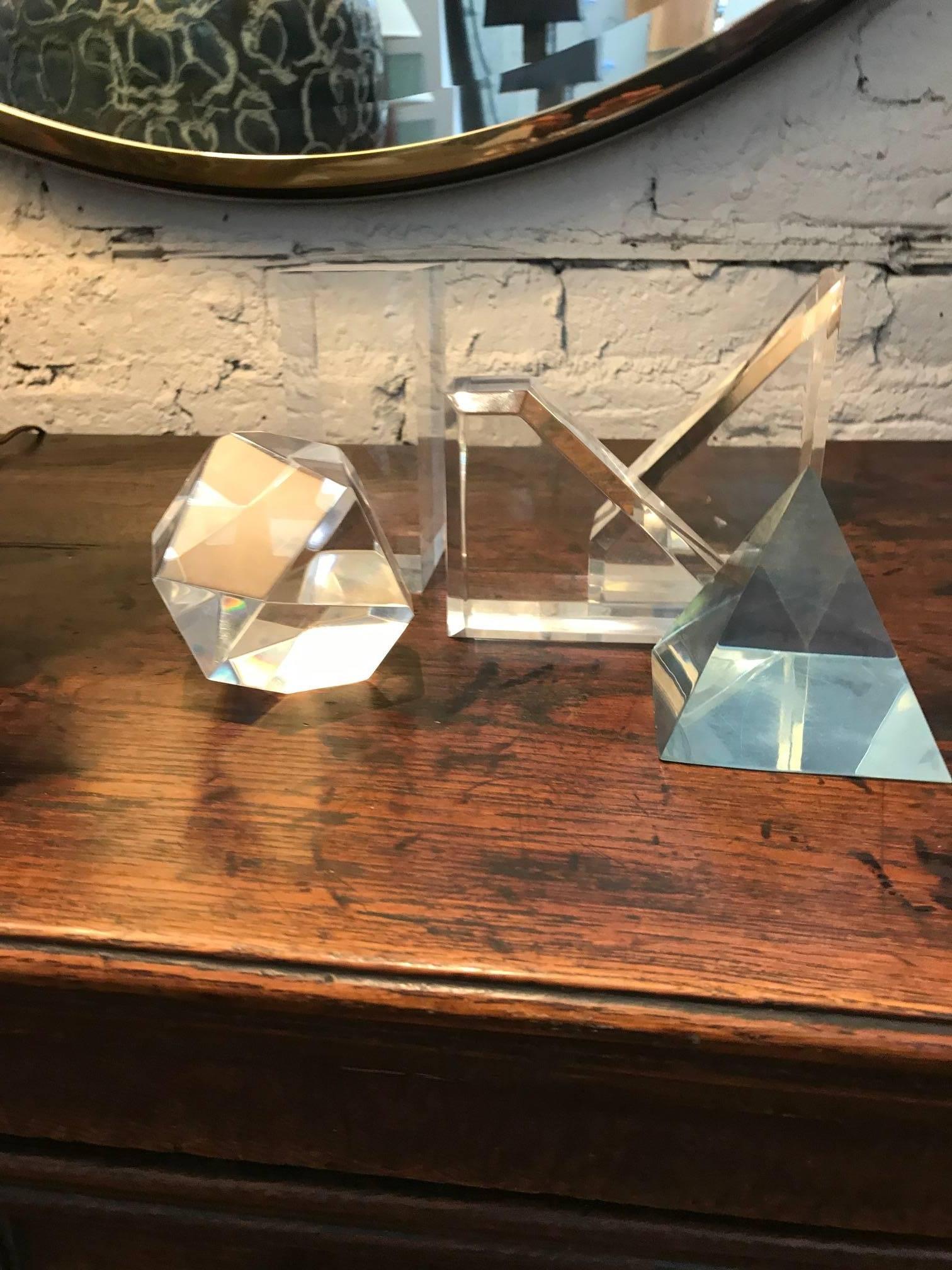 Set of Five Lucite Decorative Geometric Sculptures In Good Condition In Chicago, IL