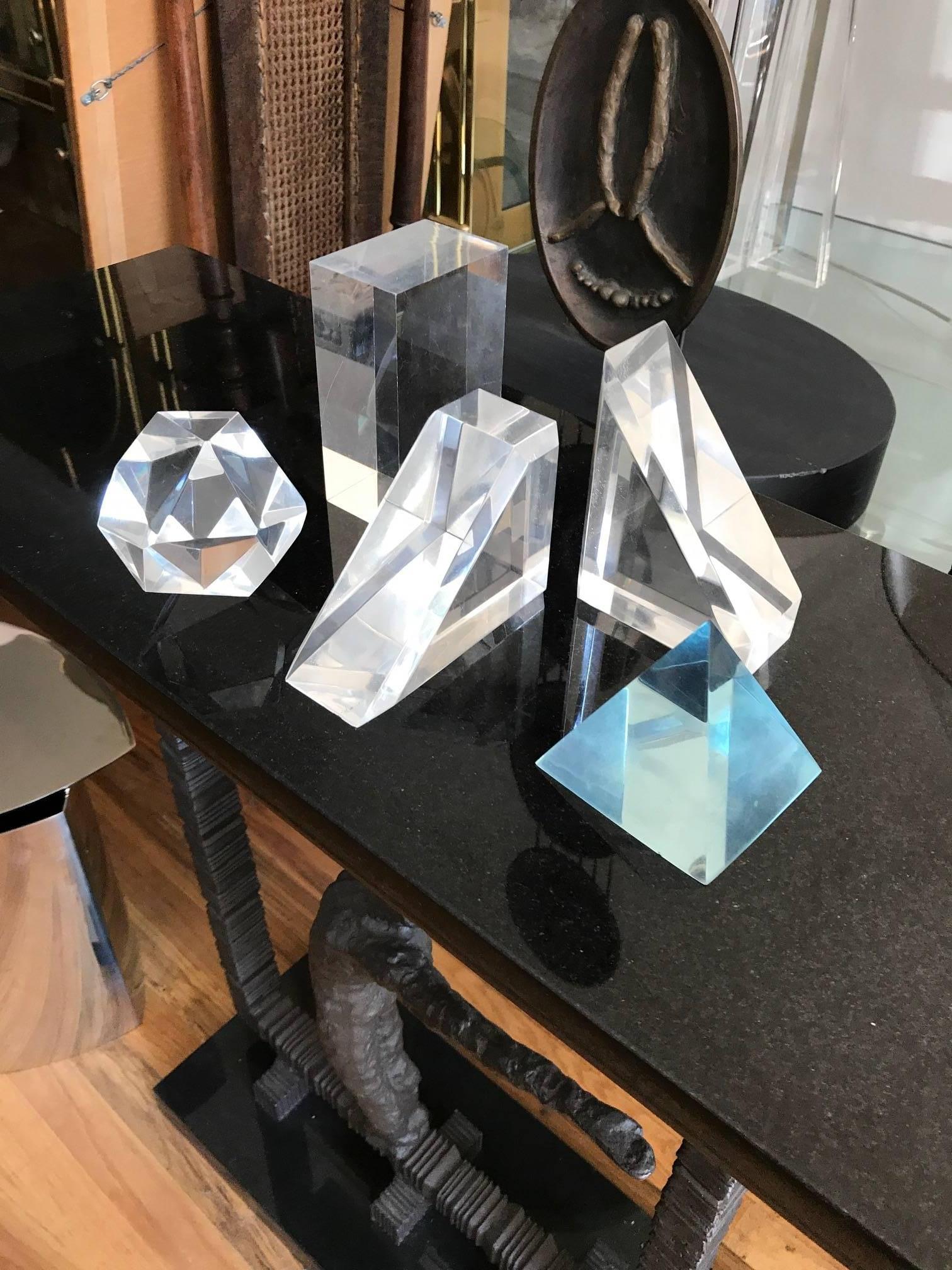 Acrylic Set of Five Lucite Decorative Geometric Sculptures
